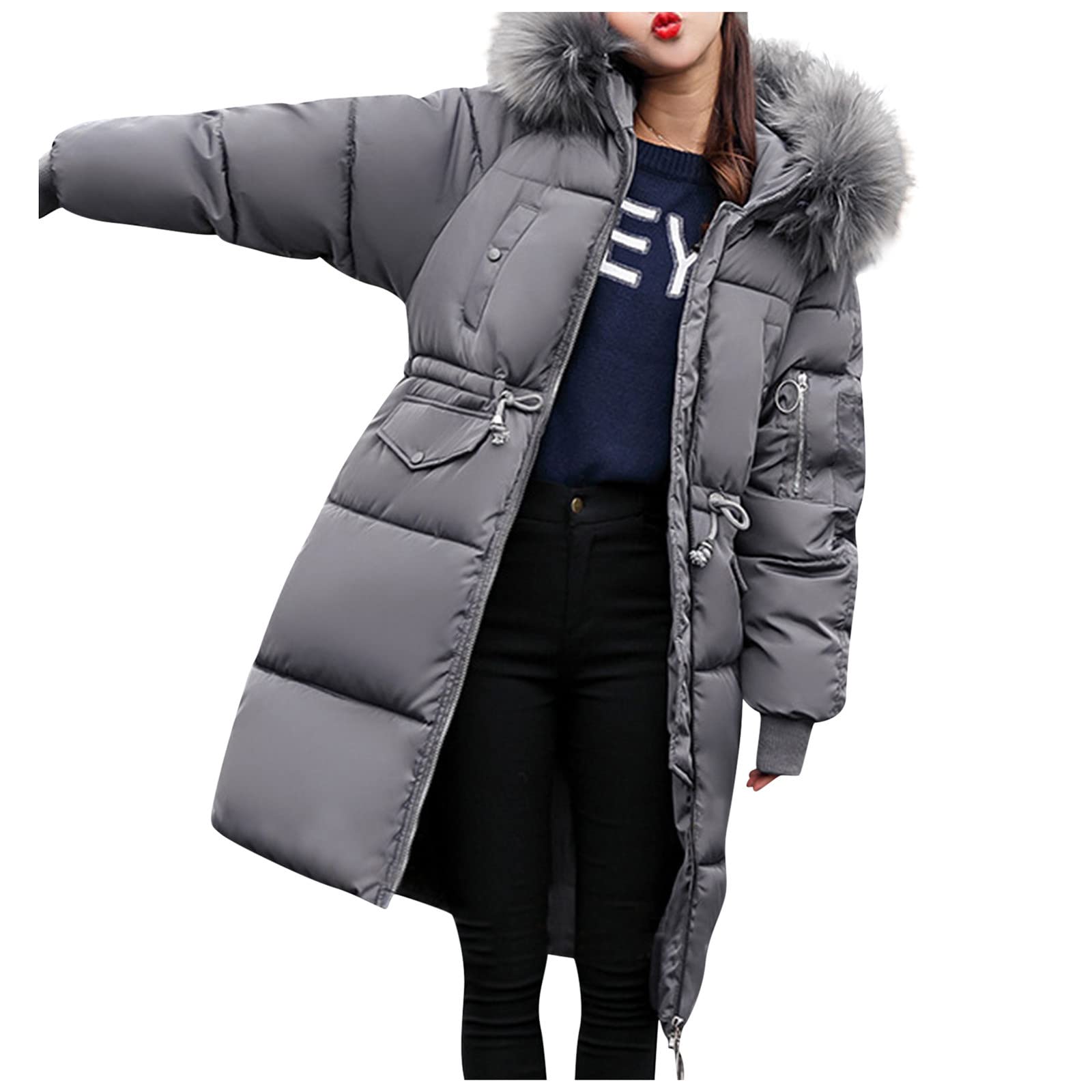 Women's Plus Size 3X Warm Winter Hoodie with Drawstring Waist - Solid Color Padded Long Coat for Women | Cozy Outerwear for Cold Weather, Casual Outings & Outdoor Activities