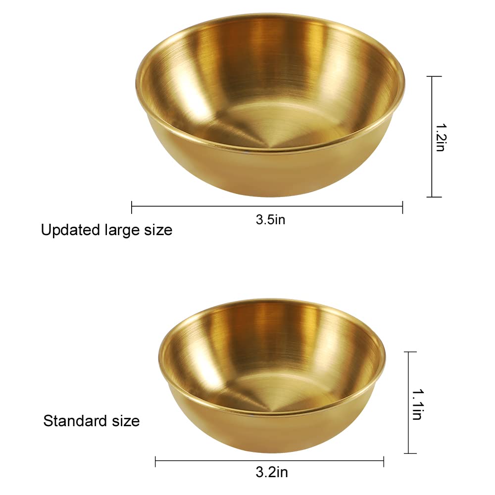 8-Pack 3.5 Inch Stainless Steel Mini Sauce Dishes - Small Round Individual Dipping Bowls for Soy Sauce, Sushi, Appetizers & Seasonings - Golden Color - Perfect for Restaurants, Sushi Bars & Home Dining