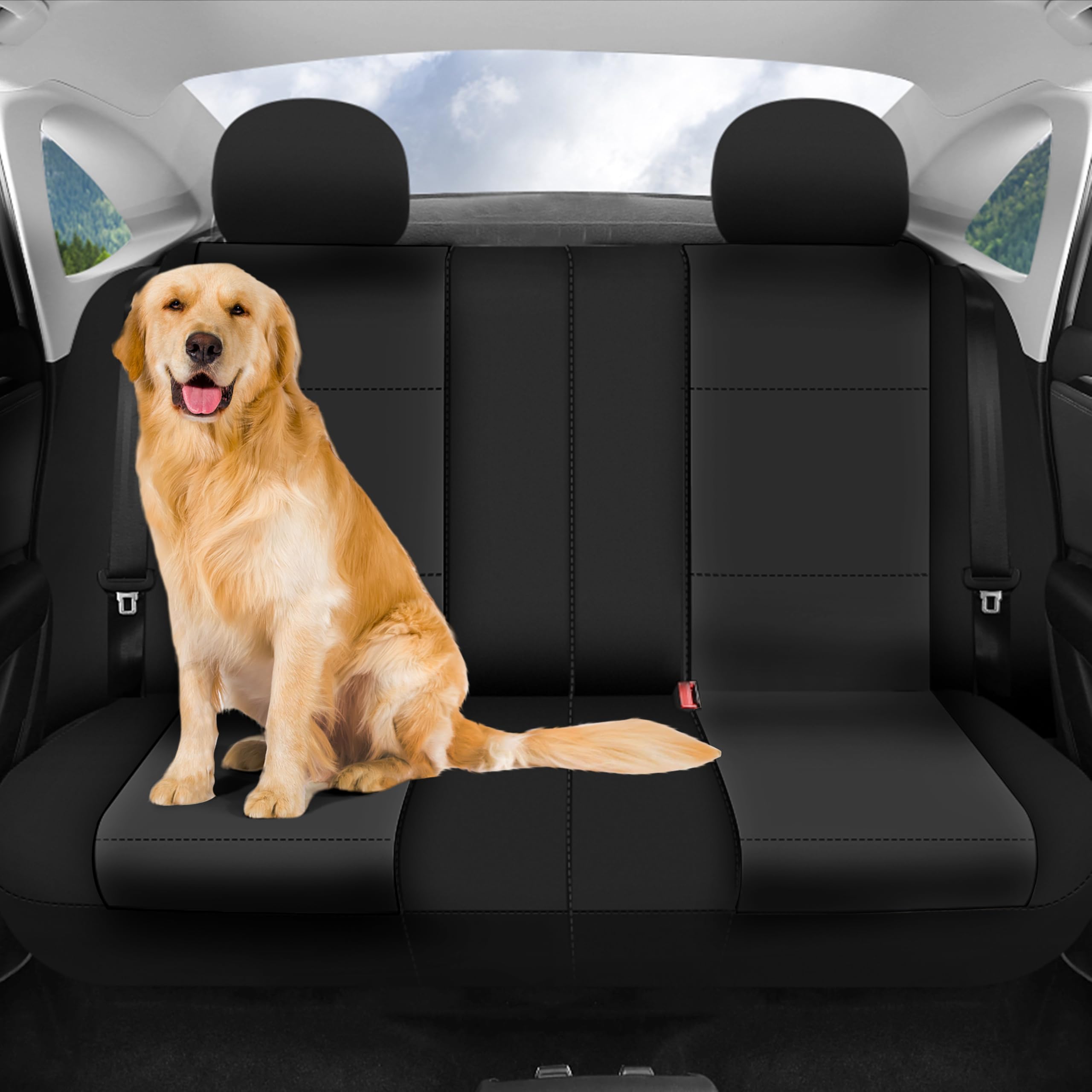FH Group Neoprene Waterproof 7-Seater Car Seat Covers - 3-Row Full Set for SUVs, Trucks & Vans | Airbag Compatible & Split Design | Perfect for Family Road Trips & Outdoor Adventures (Solid Black)