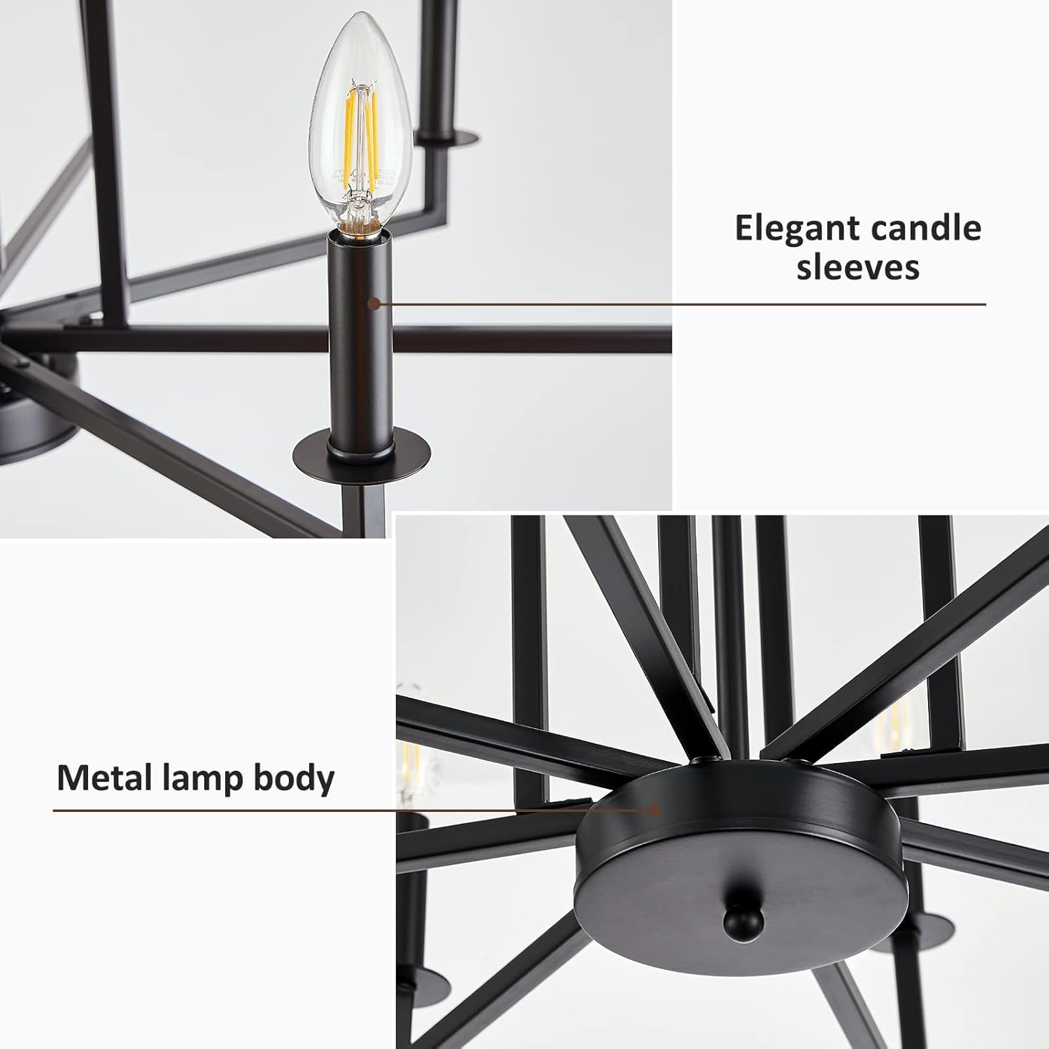 Modern Farmhouse Chandelier Black - 8-Light Dining Room Chandelier with Metal Frame for Farmhouse, Living Room, Bedroom, Staircase, Foyer & Entryway - Perfect for Rustic Home Decor, Wedding Venues and Cozy Dining Spaces