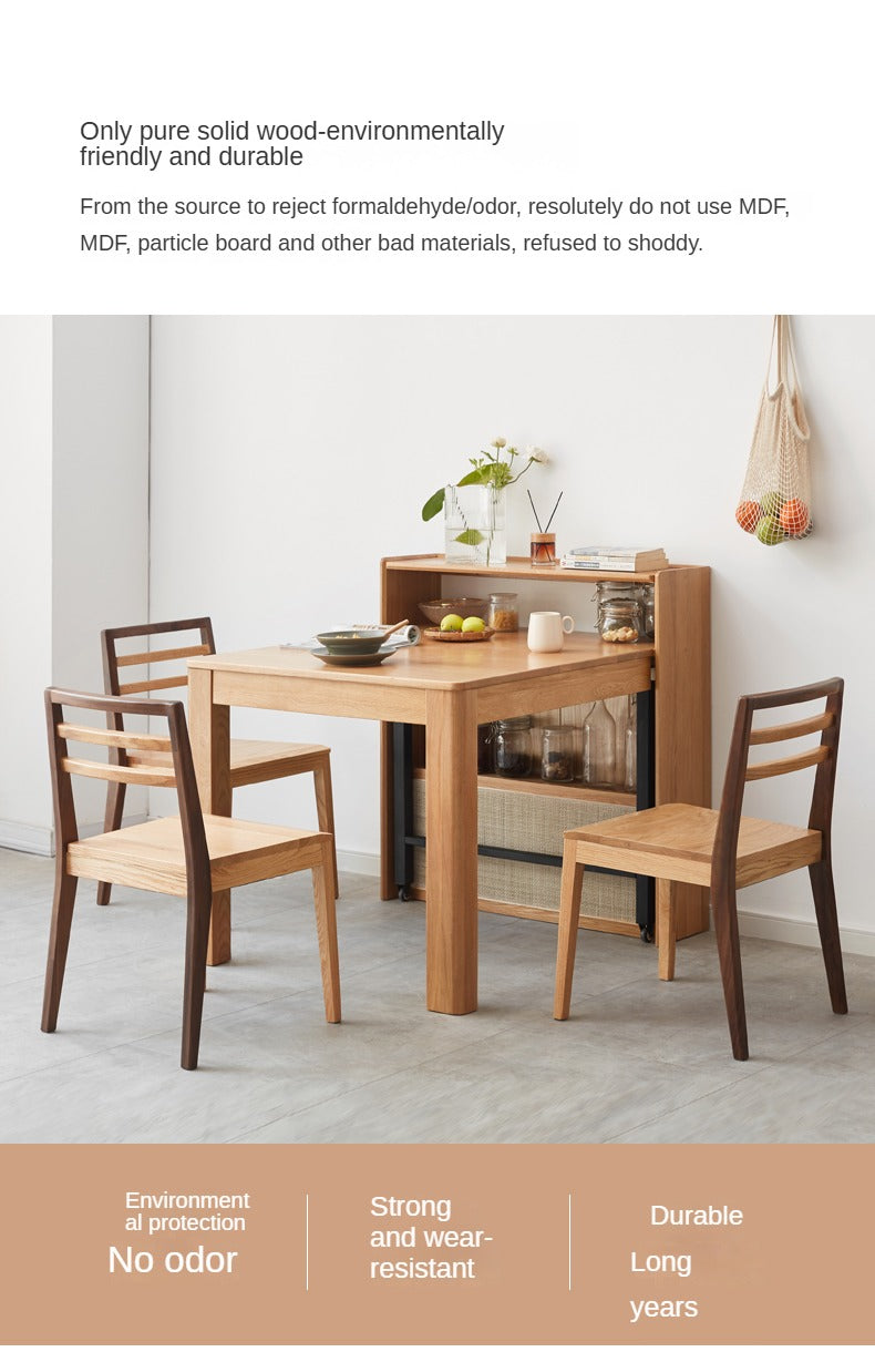 Solid Oak Wood Extendable Dining Table with Sideboard - Perfect for Small Spaces, Dining Rooms, and Multi-Purpose Areas