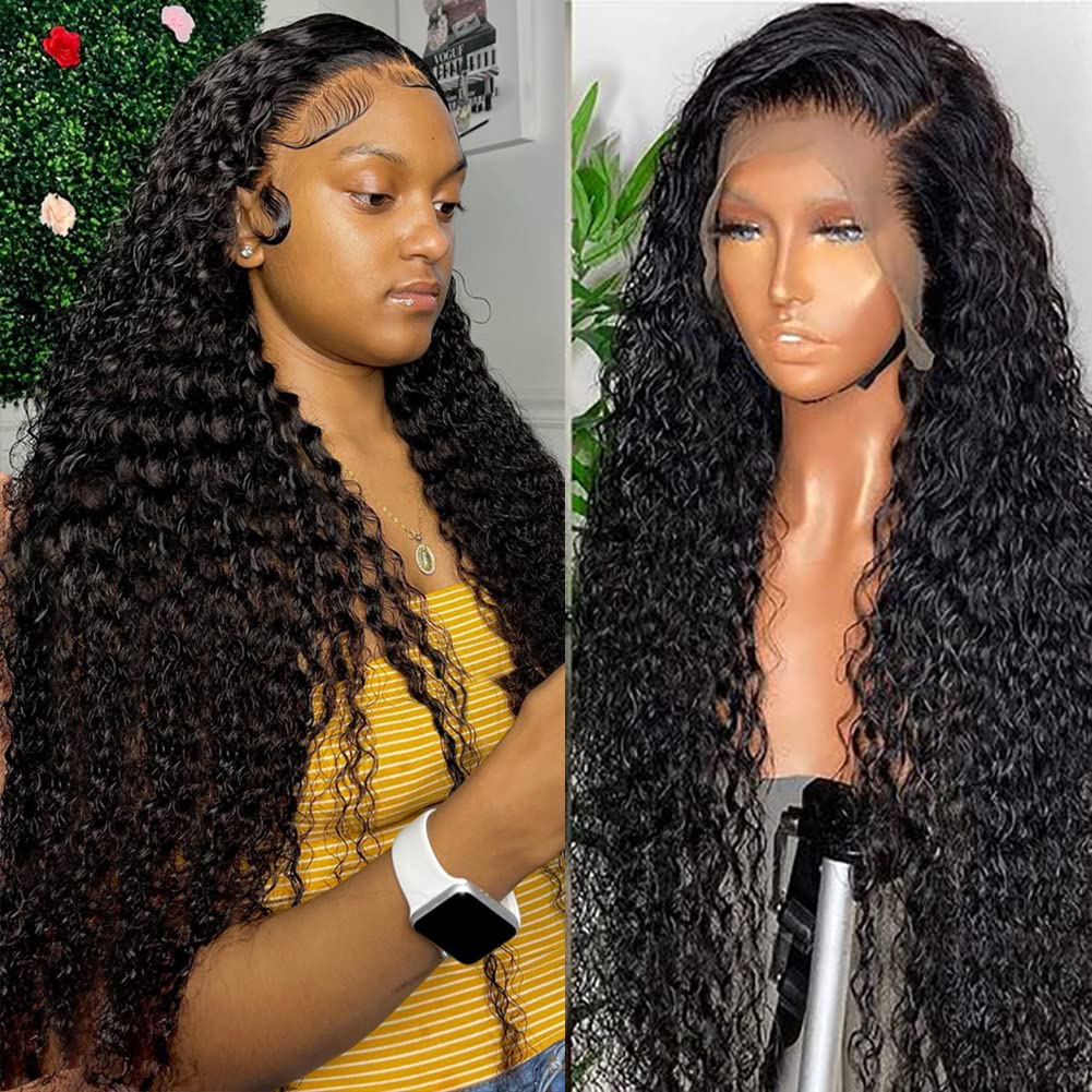13x6 Deep Wave Lace Front Wigs Human Hair 28 Inch - 180% Density HD Curly Lace Frontal Wig with Pre-Plucked Baby Hair & Natural Hairline | Swiss Lace for Women | Perfect for Daily Wear, Parties & Special Occasions