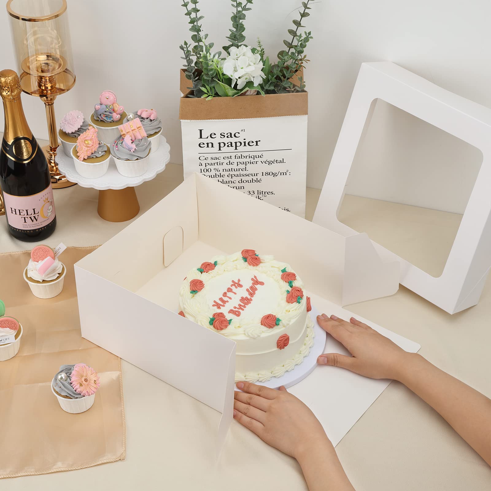 Moretoes 30-Pack 12x12x6 Inch Square Bakery Boxes with Clear Window - Perfect for Valentine's Day, Mother's Day, Birthday Party, Wedding, Easter - Great for Pastries, Chocolates, Cookies, Pies & Cakes - Durable Cake Packaging Boxes for Gifting & Dessert Display