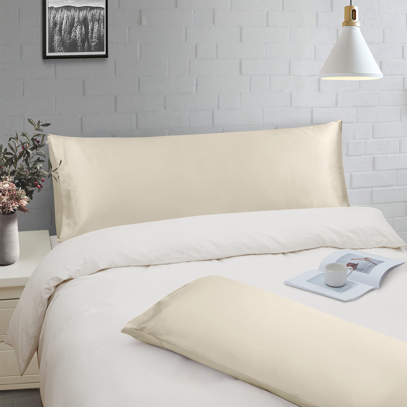 Ersmak 2-Pack Satin Body Pillow Covers 20x54 Inches - Ultra Soft Beige Cooling Pillowcase for Hair & Skin Care, Silky Smooth Envelope Closure - Perfect for Bedroom, Travel & Home Decor