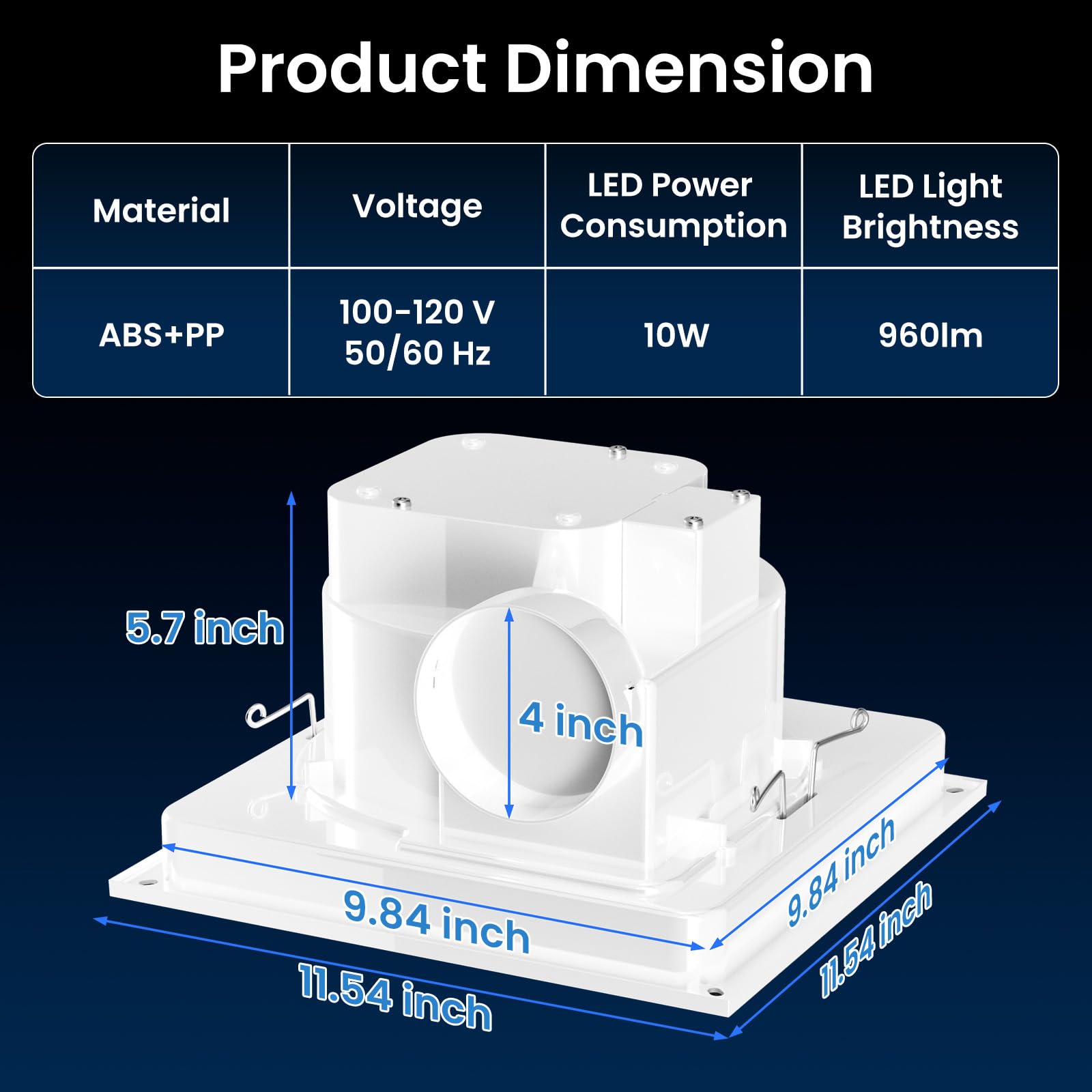 Hon&Guan Quiet Square Bathroom Exhaust Fan with Adjustable LED Light (3000K/4500K/6500K) - 110 CFM, 1.0 Sones - Energy Efficient Ventilation Fan for Home, Hotel & Commercial Bathrooms - Perfect for Moisture Control & Air Circulation