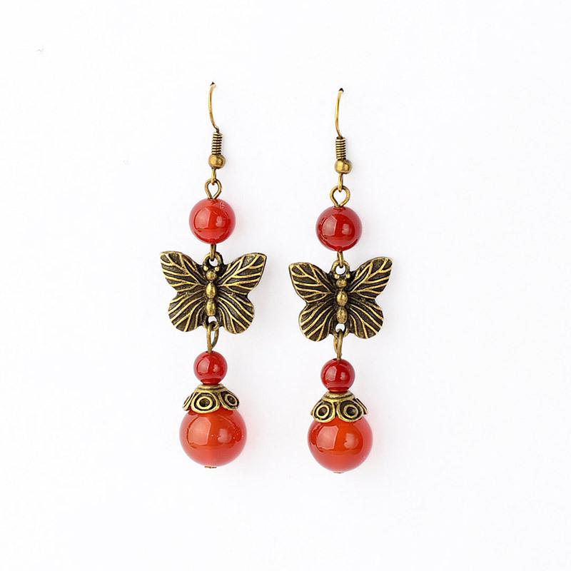Vintage Butterfly Red Agate Dangle Earrings for Women - Handmade Bohemian Jewelry - Perfect for Parties, Weddings & Special Occasions