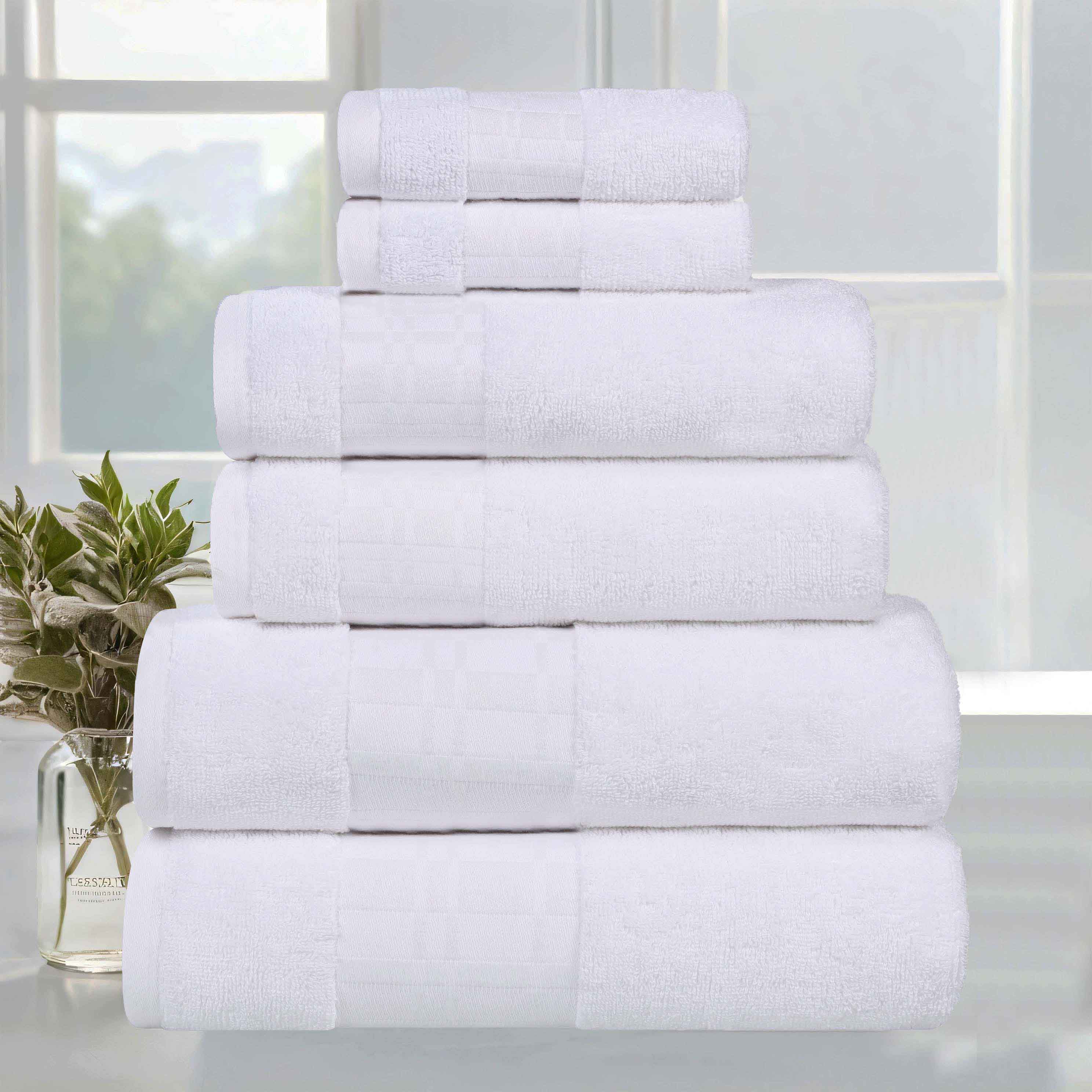 Larissa Cotton Geometric Embroidered Border 6-Piece Bath Towel Set | Soft & Absorbent Luxury Towels for Bathroom, Spa & Guest Use