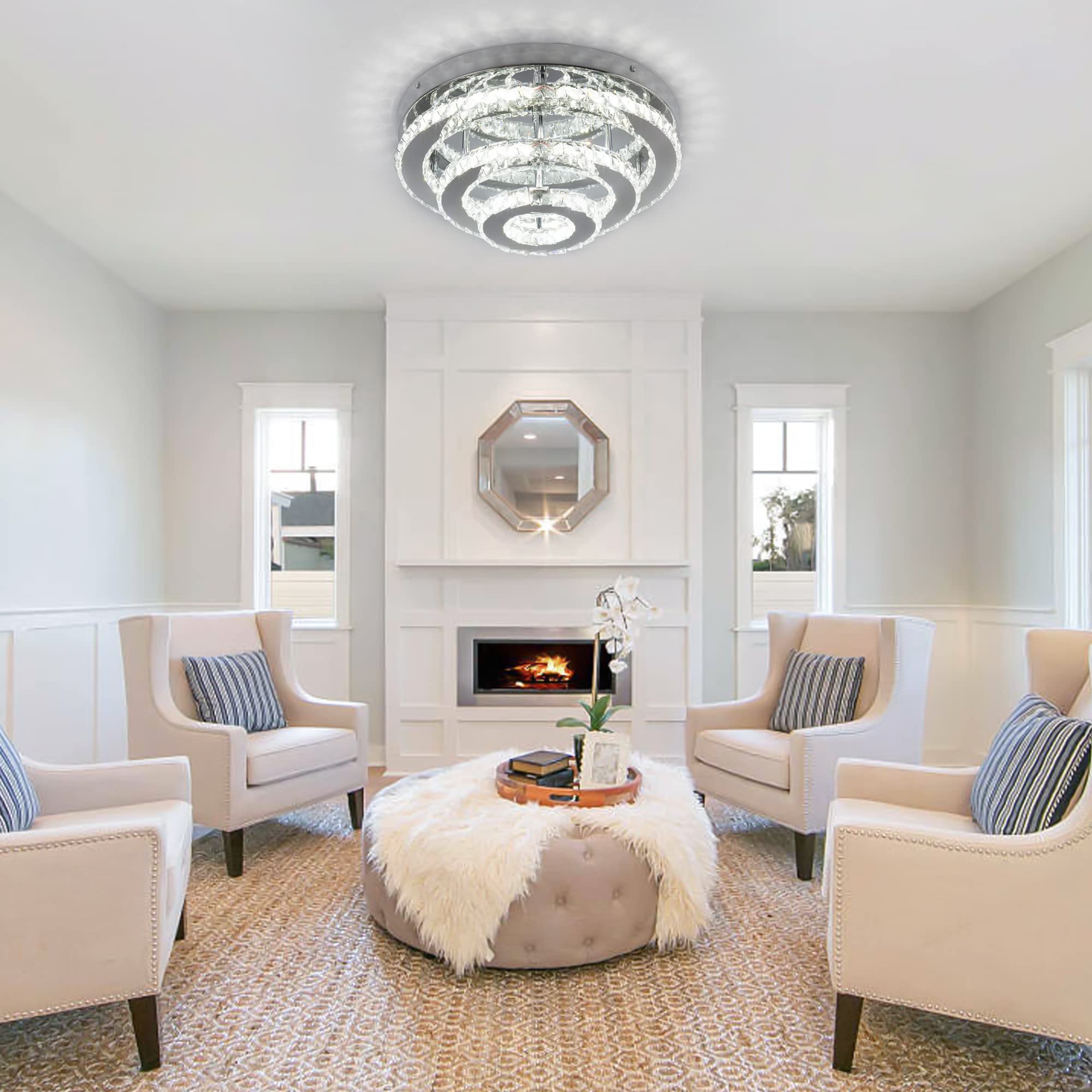 Modern Crystal Chandelier LED 3-Tier Flush Mount Ceiling Light - 13.8
