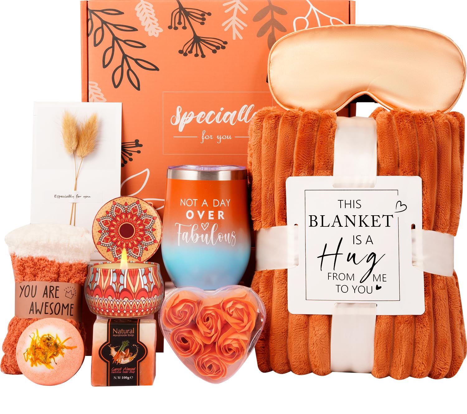 Luxury Spa Gift Basket for Women - Mother’s Day, Birthday, Valentine’s Day Gifts for Mom, Wife, Girlfriend, Teacher | Includes Cozy Blanket & Rose | Relaxing Self-Care & Get Well Present for Her | Perfect for Home Relaxation, Anniversary Surprises & Thank You Gifts