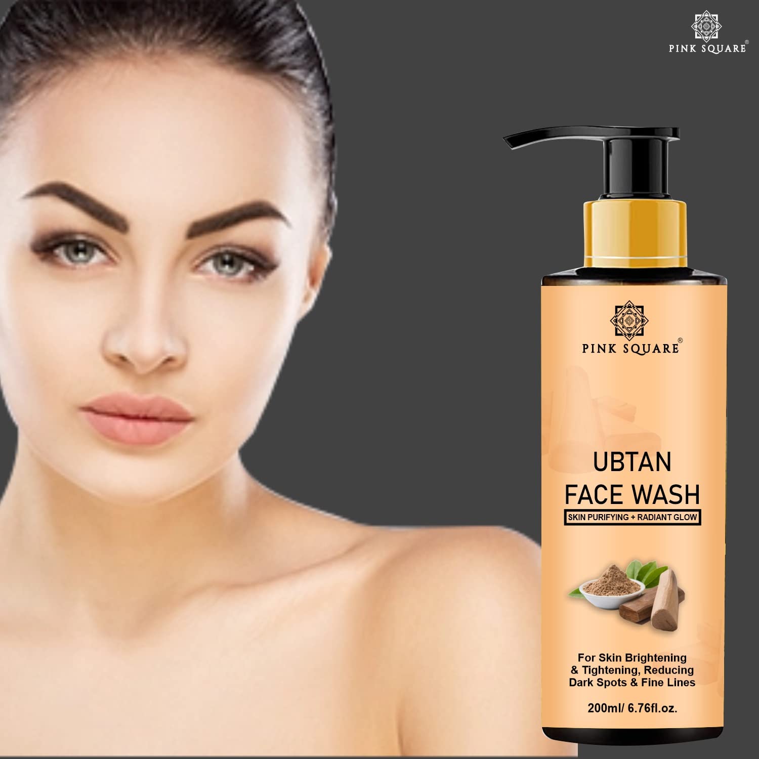 Pink Square Ubtan Face Wash for Tan Removal & Blemish Minimizing - With Saffron, Turmeric & Natural Ingredients | Even Skin Tone & Glow | 200ml | Perfect for Daily Skincare & Brightening Dull Skin