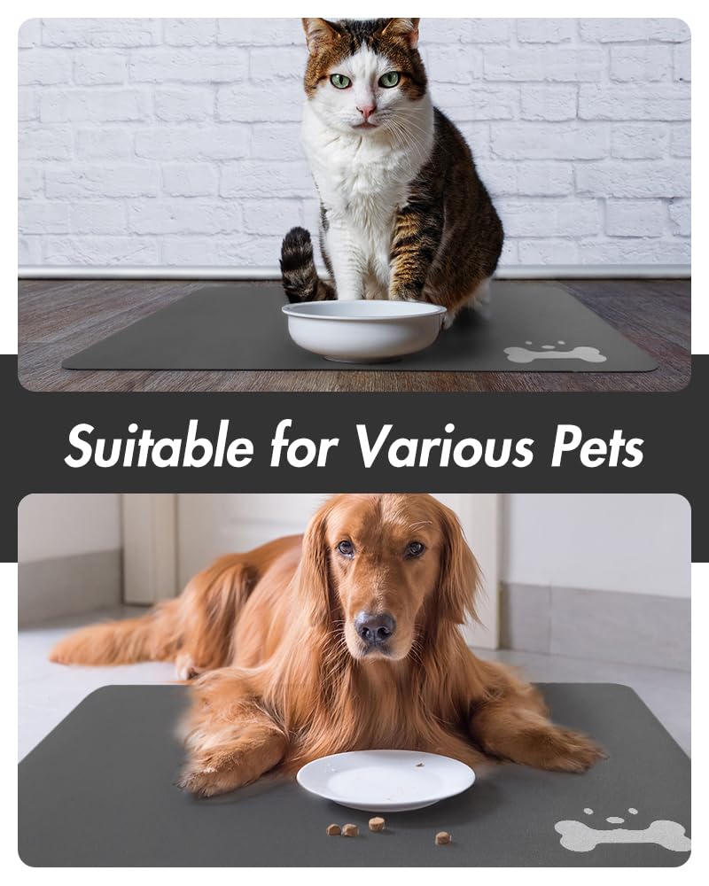 MontVoo Absorbent Pet Food Mat - Quick Dry Anti-Stain Dog & Cat Feeding Mat for Food & Water Bowls - Non-Slip Waterproof Pet Supplies for Messy Drinkers - Perfect for Kitchen, Crate & Hardwood Floors