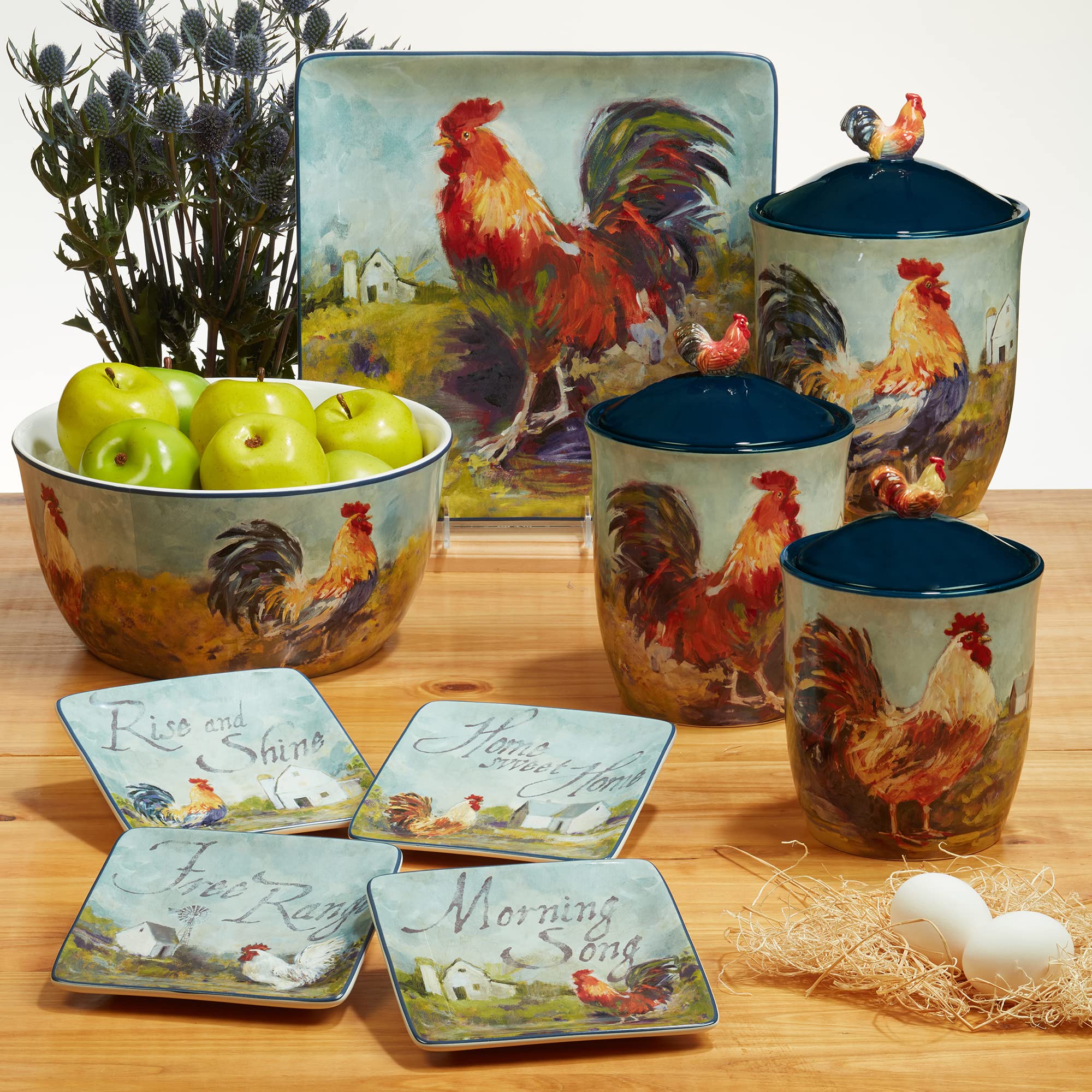 Certified International Rooster Meadow 22 oz. Stoneware Coffee Mugs, Set of 4 - Perfect for Farmhouse Kitchens, Coffee Lovers & Gift Giving