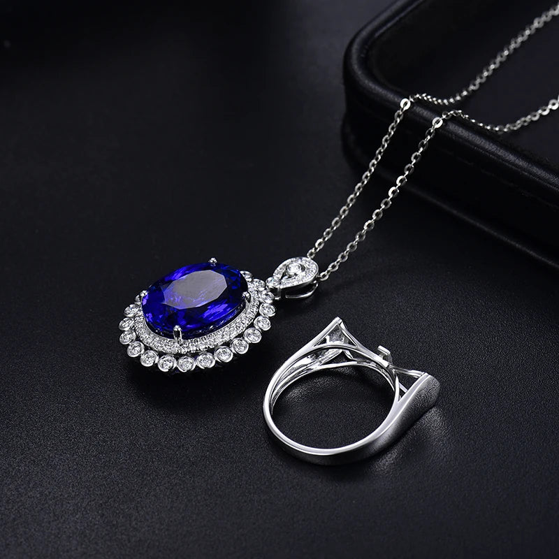 18K White Gold Tanzanite & Diamond Ring Pendant Dual Use Jewelry for Women - Elegant Bridal Gift, Anniversary Present & Special Occasion Jewelry
