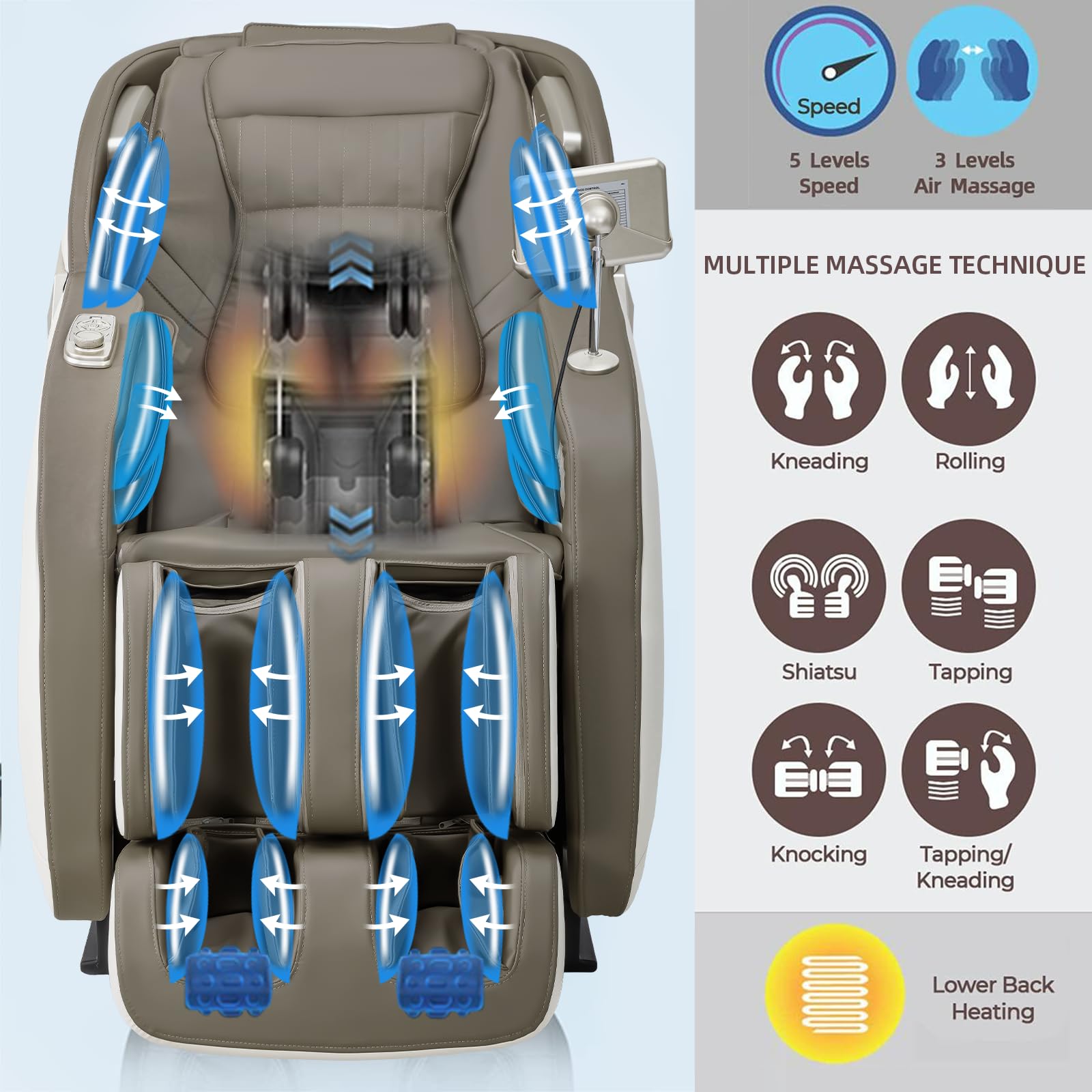 Premium Full Body Massage Chair with Zero Gravity Recliner | Yoga Stretch, SL-Track System, 3D Airbags & Heating | Touch Screen Control & Foot Massager (Beige) - Perfect for Home, Office & Spa Relaxation