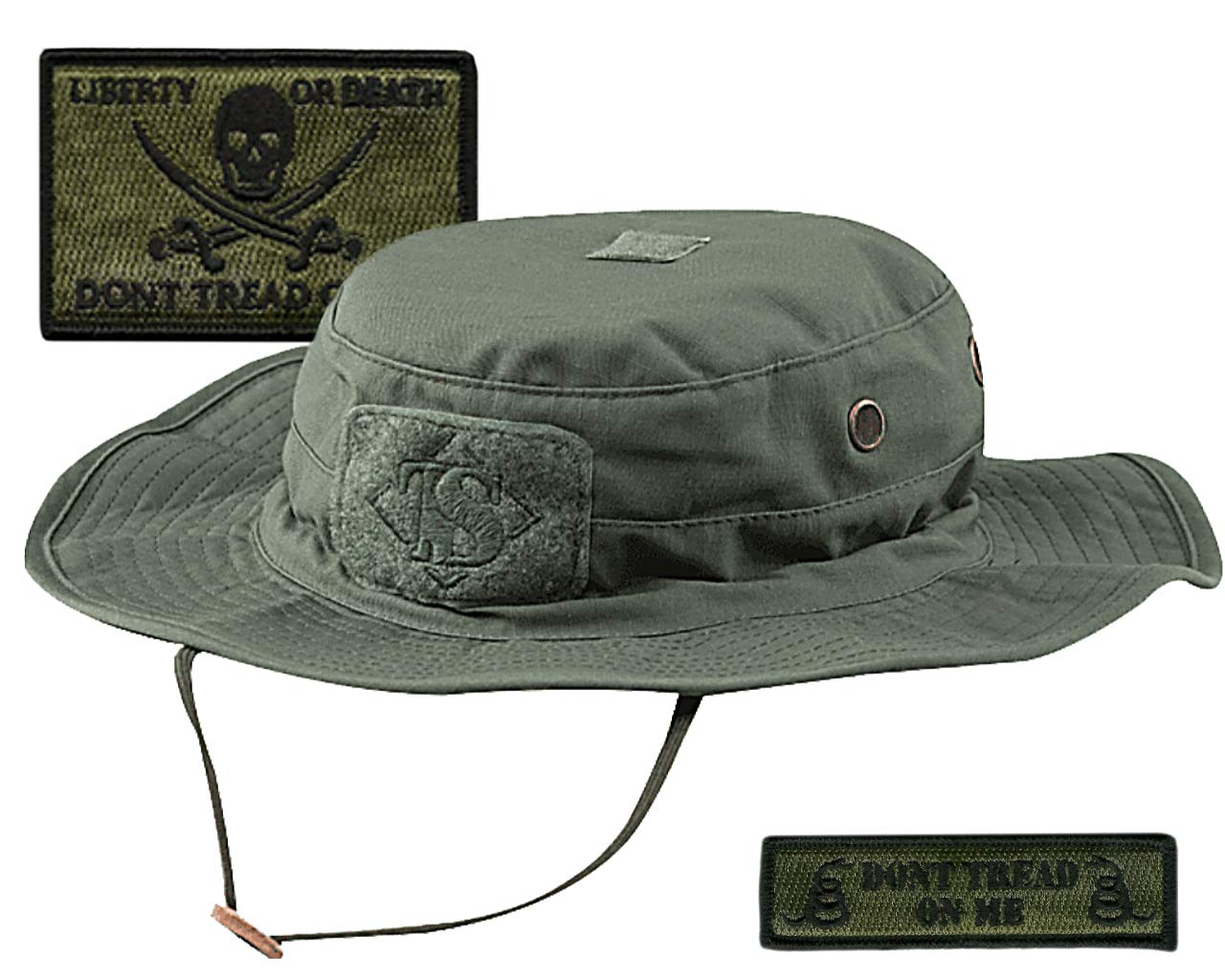 Gadsden and Culpeper Tactical Patches & Boonie Hat Bundle - Olive Drab Military Gear for Outdoor Adventures, Hunting, and Airsoft Enthusiasts