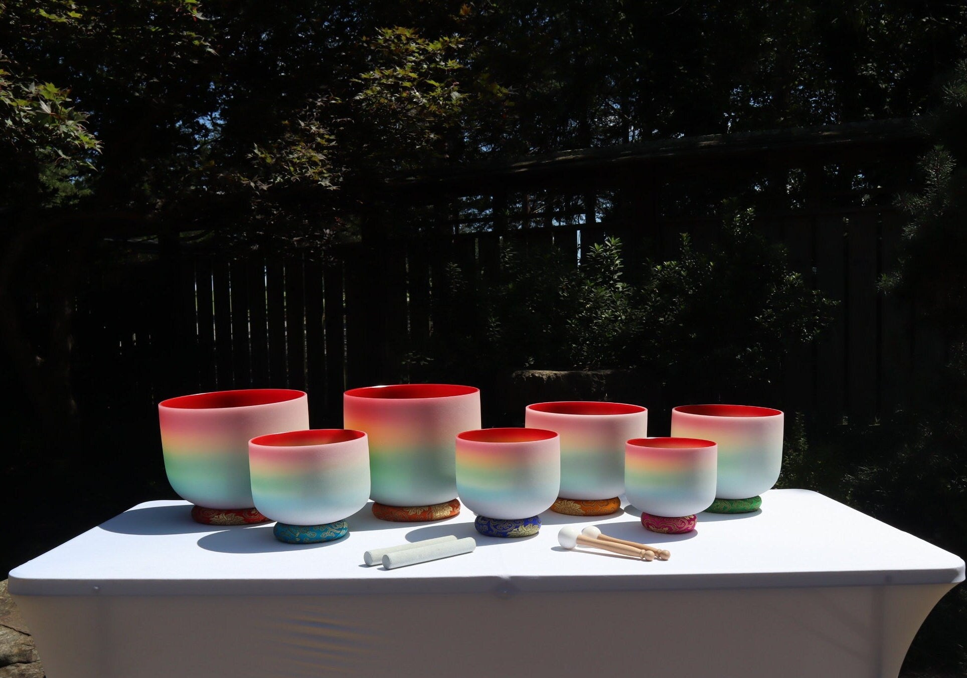 432Hz 8-14 Inch Rainbow Color Singing Bowl Set with 2 Cases, 2 Mallets & 2 Suede Strikers - Perfect Pitch Meditation & Sound Healing Instrument for Yoga, Reiki & Relaxation