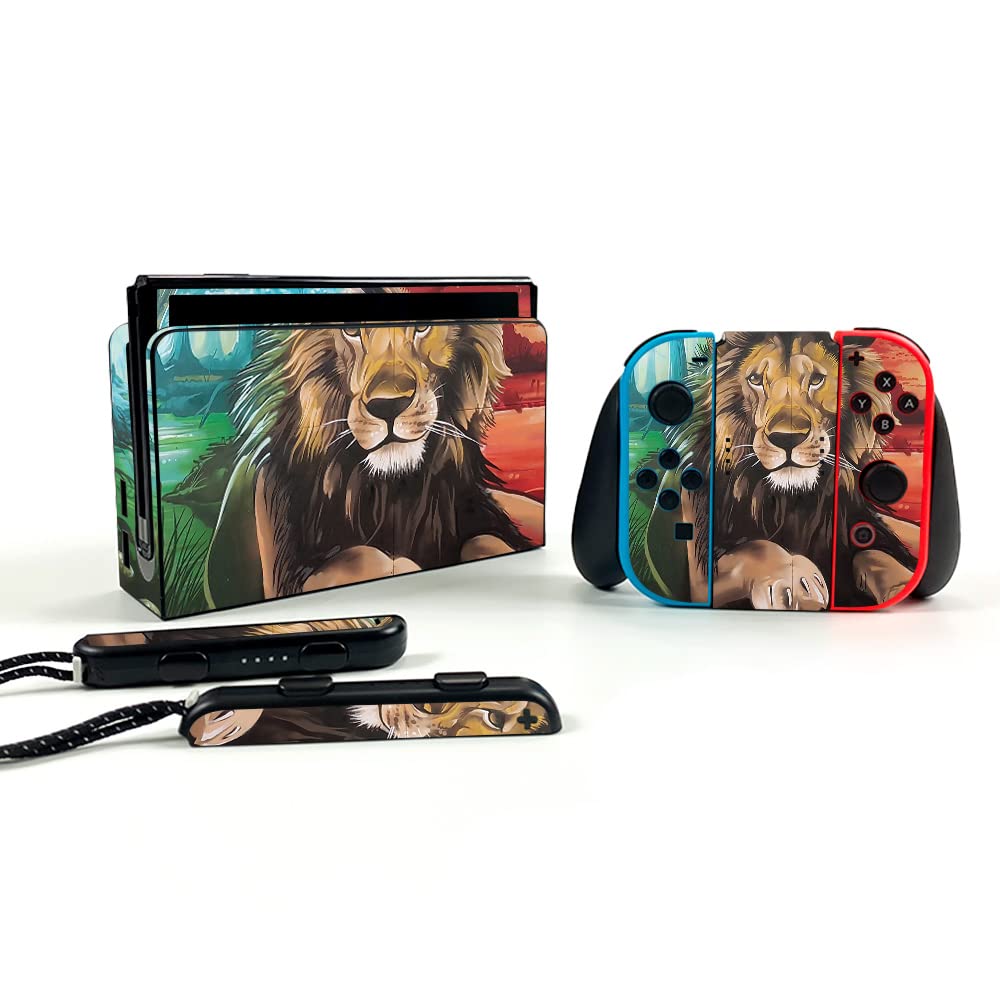 MightySkins Protective Vinyl Decal Wrap Cover for Nintendo Switch OLED - Split Lion Design | Durable, Customizable Skin | Easy to Apply & Remove | Made in USA | Perfect for Gaming, Travel & Personalization