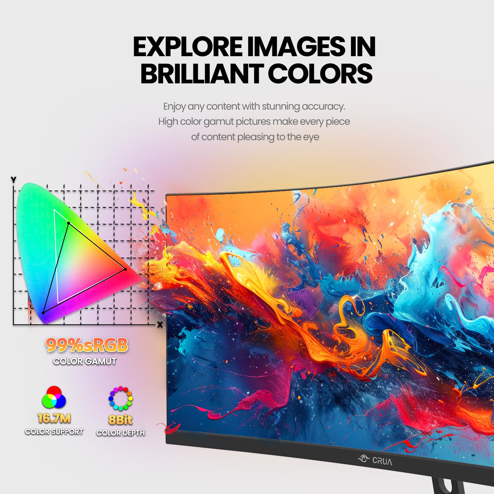 CRUA 30Inch Ultrawide Curved Monitor - 21:9 WFHD 2560x1080P VA Panel, 99% sRGB, 100Hz Refresh Rate, 1500R Curvature, AMD FreeSync, VESA Mount, HDMI/DP Ports - Black | Perfect for Gaming, Office Work & Home Entertainment
