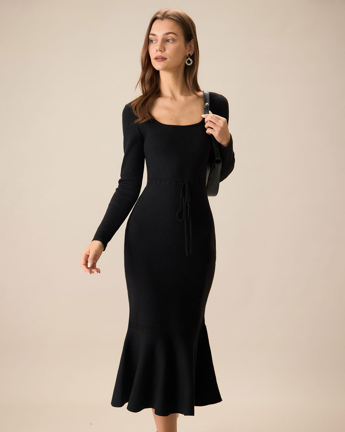 Elegant Black Square Neck Mermaid Sweater Maxi Dress for Women - Perfect for Evening Parties, Date Nights & Special Occasions