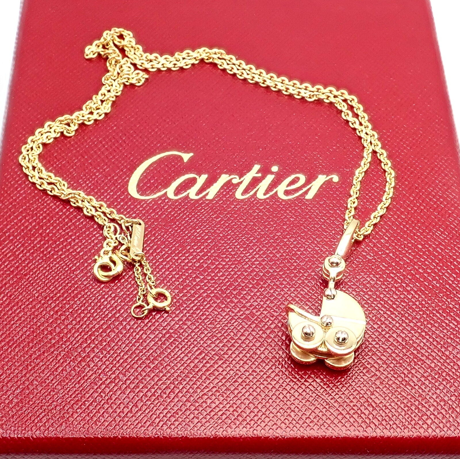 Authentic Cartier 18K Yellow Gold Baby Carriage Charm Pendant Necklace - Perfect Gift for Newborns, Baby Showers & First Birthdays | Elegant Jewelry for Moms & Grandmothers