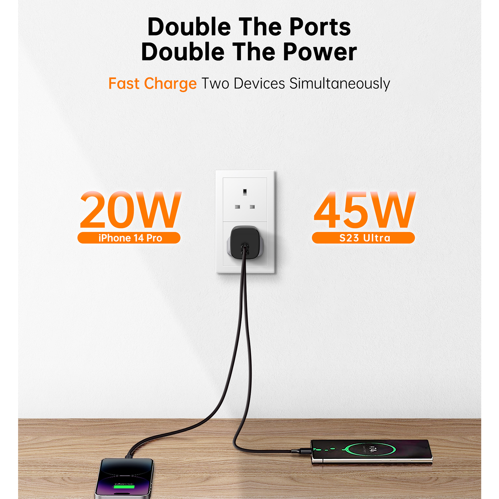 NOVOO RG67 67W Dual USB-C GaN Fast Charger with PPS - Compact & Powerful Wall Charger for iPhone 15, MacBook, iPad, Samsung Galaxy - Perfect for Travel, Home & Office Use