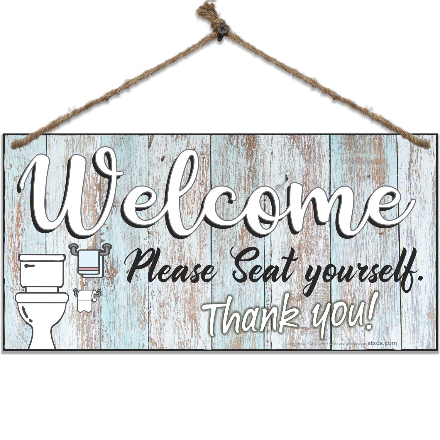 ATX Custom Double Sided Hanging Sign - Welcome Please Seat Yourself Bathroom Decor - Perfect for Restaurants, Cafes & Home Décor