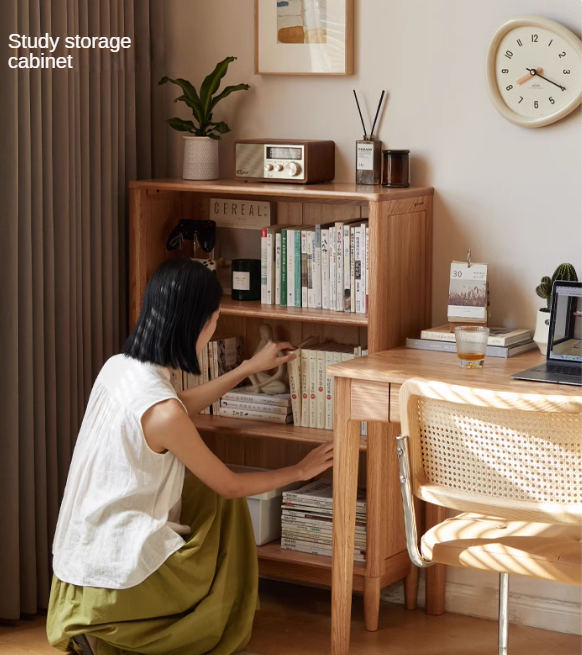 Oak Solid Wood Modern Open Grid Bookcase - Stylish Storage for Books & Décor - Perfect for Living Room, Office & Library Organization