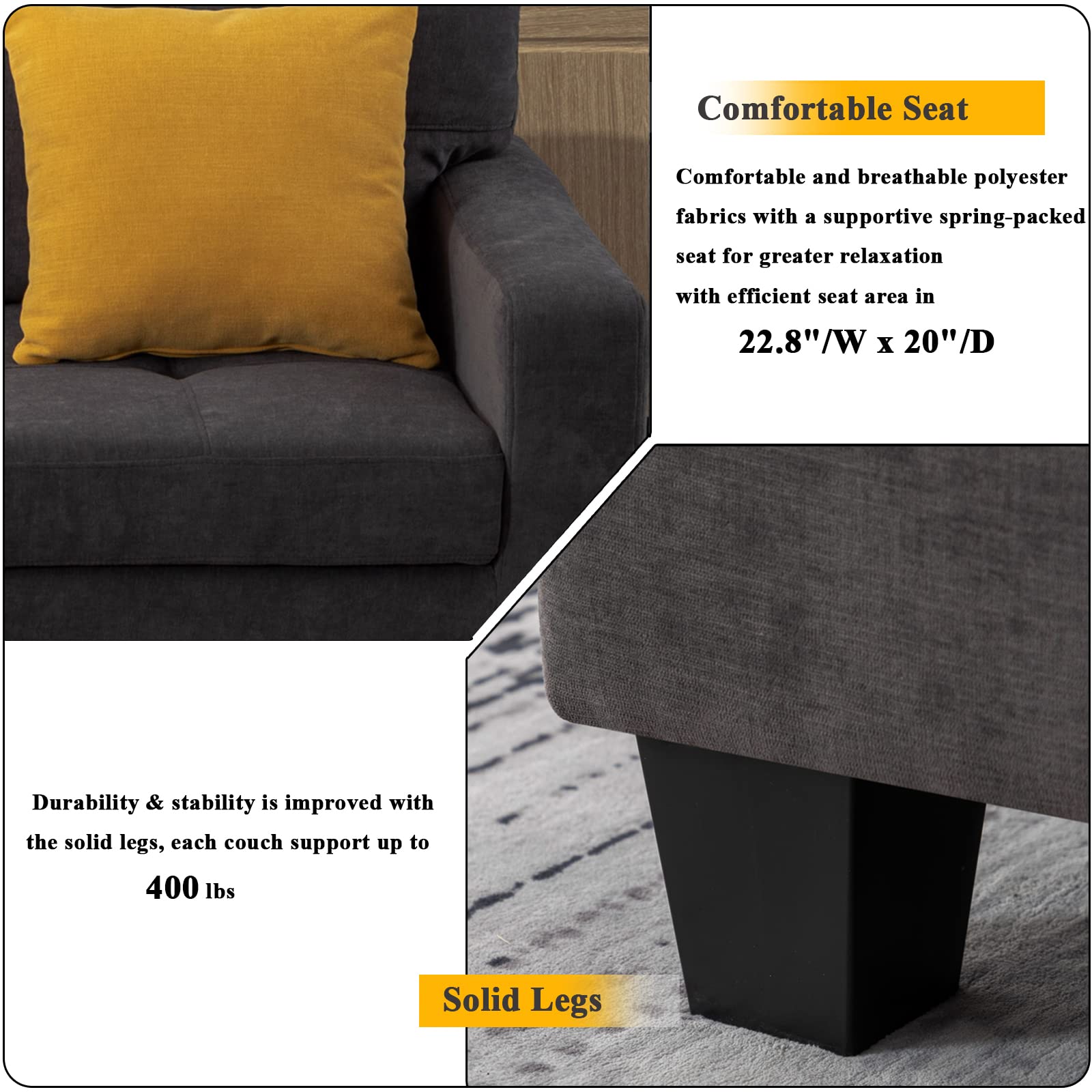 Sunflower Storage Ottoman Foot Stool - Multi-Functional Chaise Lounge Section for Living Room Furniture Sets, Deep Grey - Perfect for Extra Seating & Hidden Storage in Small Spaces