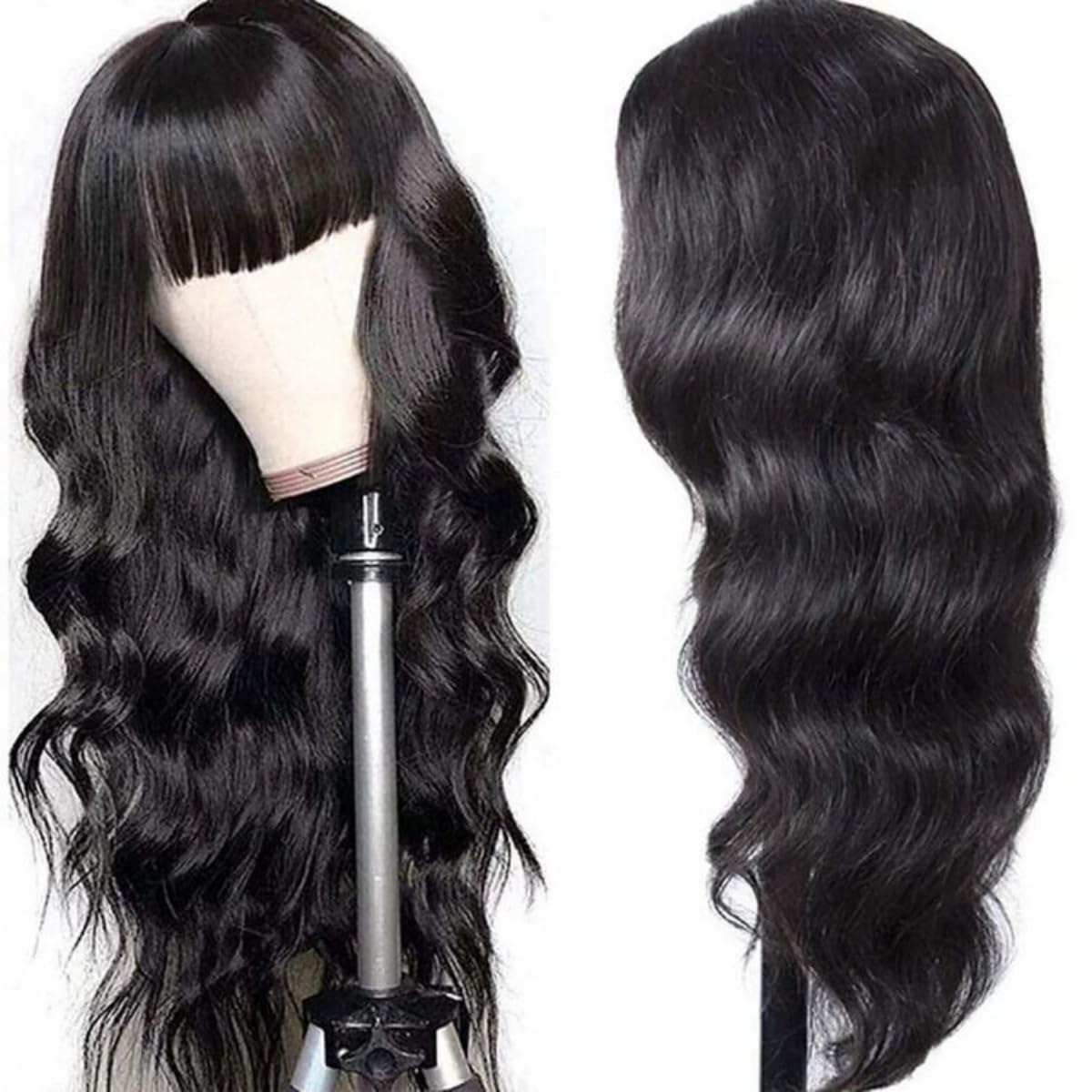 20 Inch Brazilian Virgin Human Hair Wig - 5x5 Lace Closure Body Wave Wigs with Bangs | Pre-Cut Lace & Bleached Knots | Glueless Human Hair Lace Wig for Women | Perfect for Daily Wear, Parties & Special Occasions