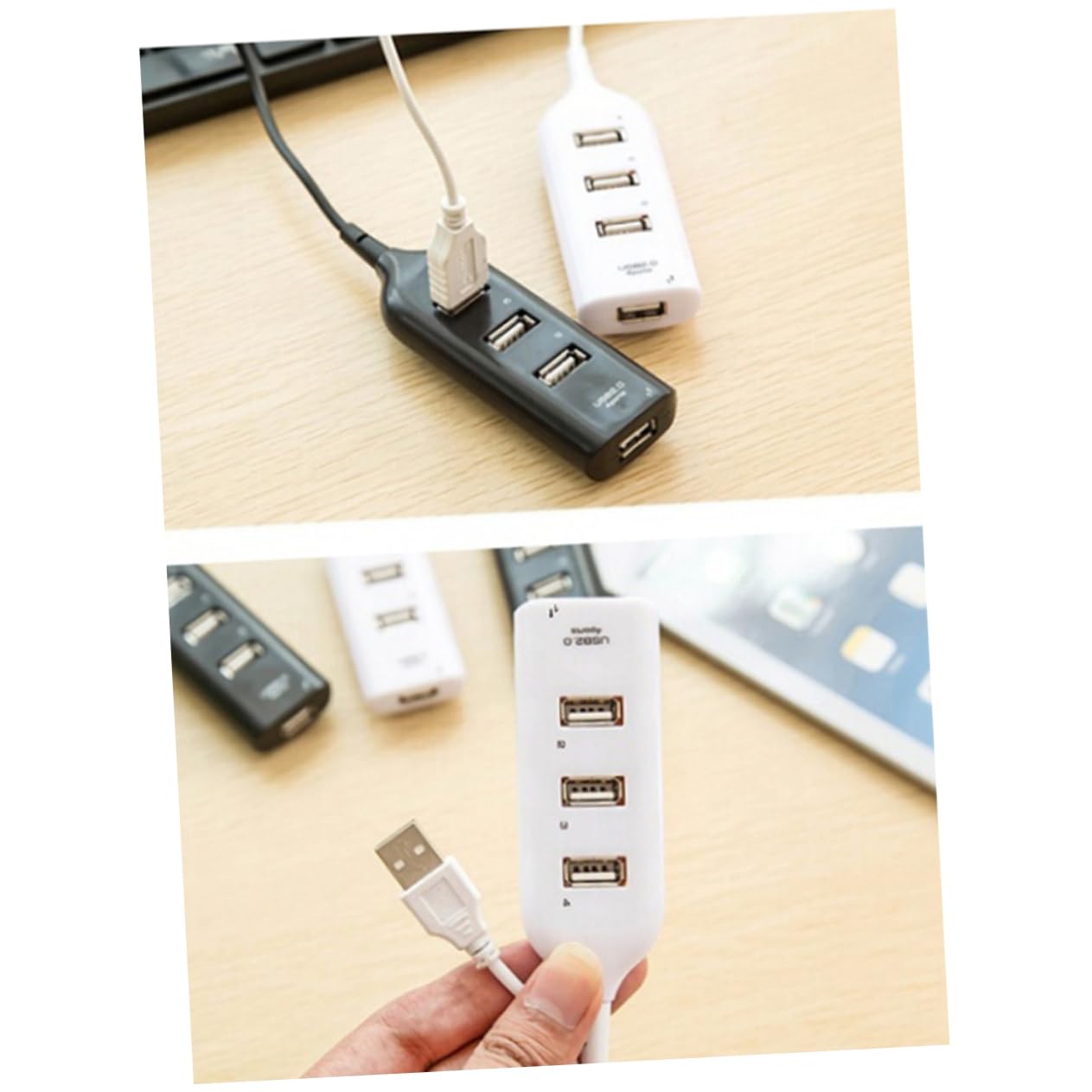 Homoyoyo 4-Port USB 2.0 Hub Splitter - High-Speed Data Transfer Hub for PC, Laptop, Tablet - White Desktop Accessories for Home Office & Gaming Setup