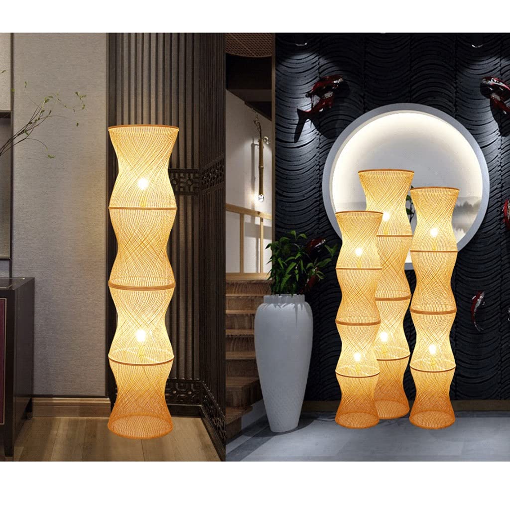 Modern Bamboo Floor Lamp with Fabric Shade - Handmade Standing Lamp for Living Room, Bedroom & Office - Tall Corner Lamp 39.9in/100cm - Perfect for Reading Nook, Lounge Area & Home Decor