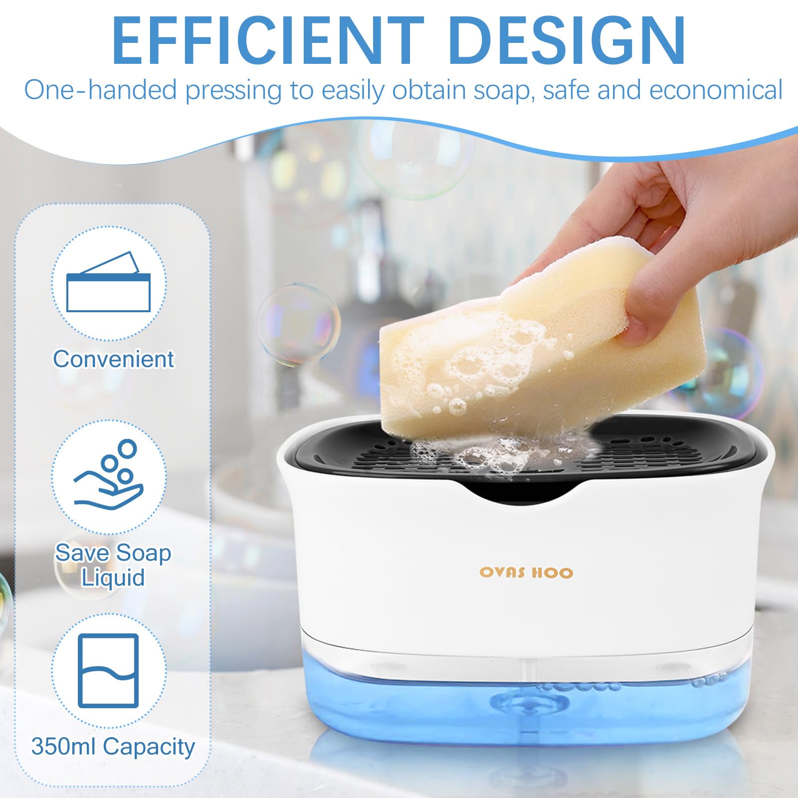 12 oz Black Kitchen Soap Dispenser - OVAS HOO Dish Detergent Dispenser for Hand Washing & Dishwashing | Perfect for Sink Countertop, Restaurant, and Home Kitchen Use