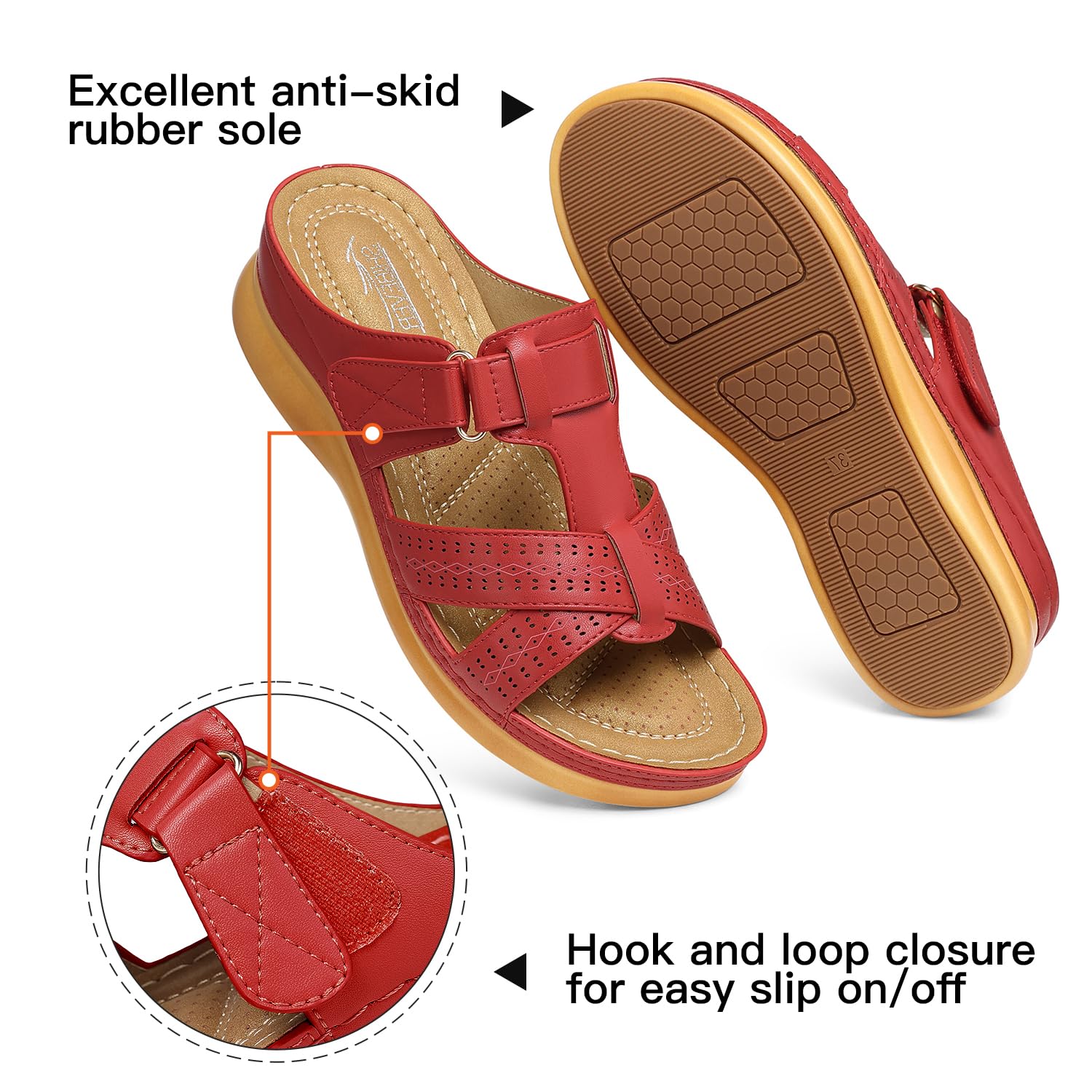 SHIBEVER Women's Comfortable Orthopedic Wedge Sandals - Slip-On Platform Sandals for Walking, Travel & Summer Outfits
