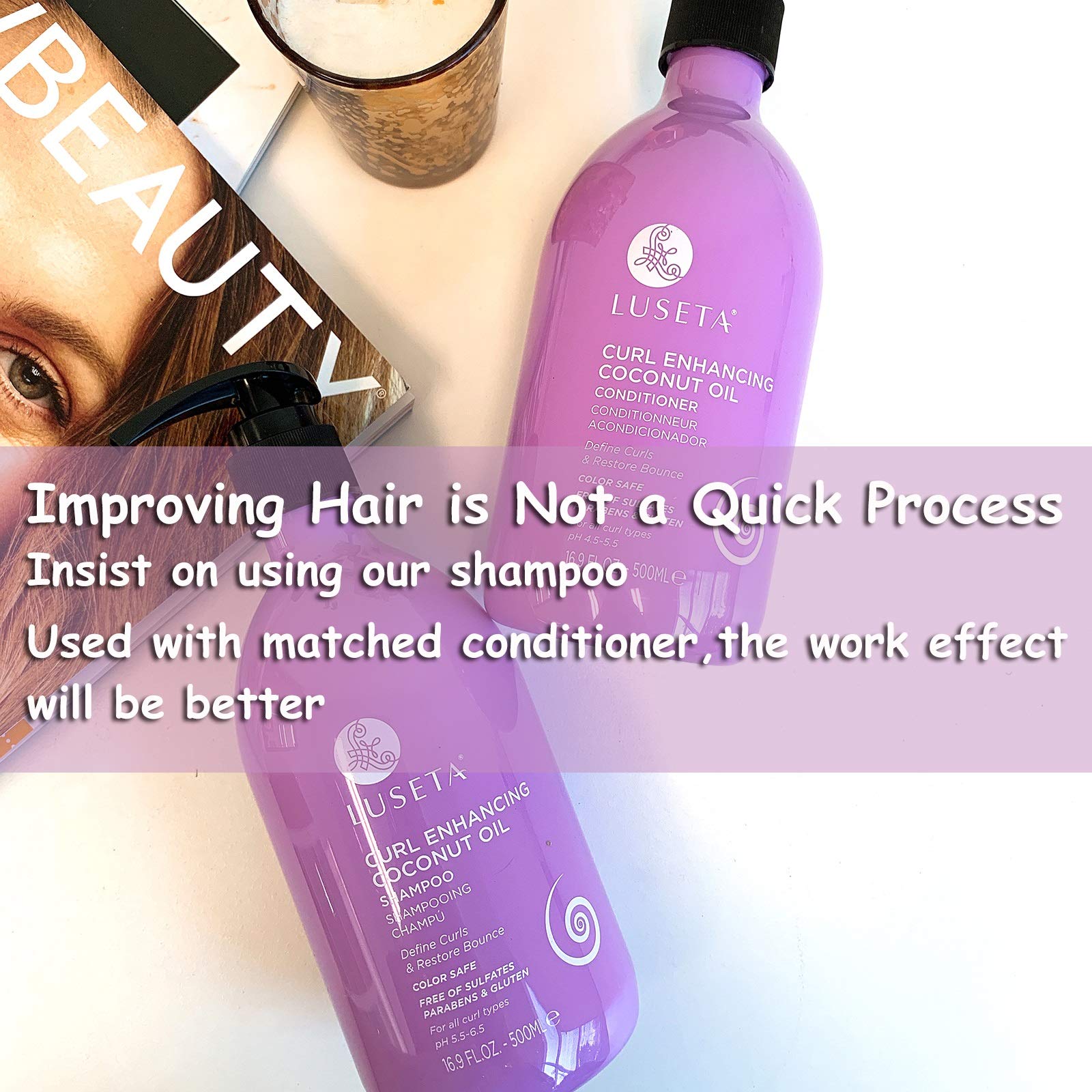 Luseta Coconut Oil Shampoo for Dry Damaged Hair - Curl Enhancing Formula to Restore Bounce & Define Curls, 33.8 Oz - Prevents Breakage & Frizz - Perfect for Natural Curly Hair Care & Daily Hydration