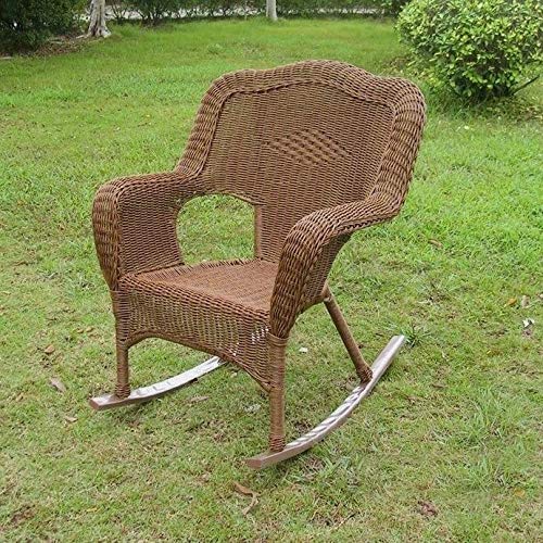 International Caravan Camelback Resin Wicker Rocking Chair - Outdoor Patio Furniture for Garden, Porch & Poolside Relaxation