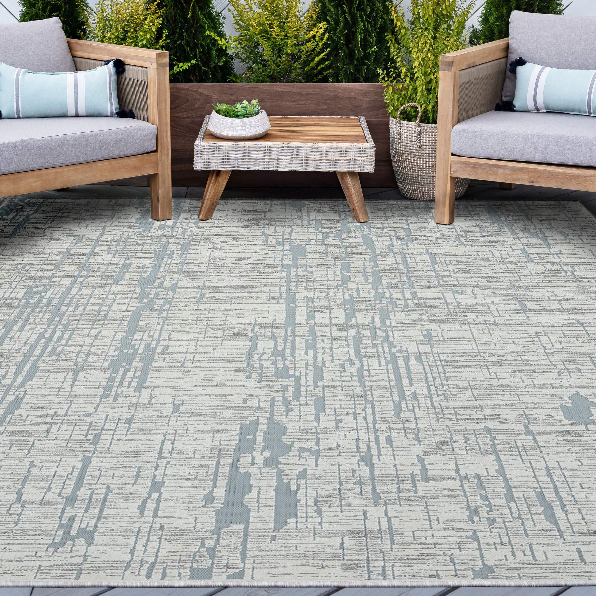 Blue Water-Resistant 8x10 Indoor/Outdoor Rug - Durable for Entryway, Patio, Deck, Garden, Porch, Hallway & Foyer | Perfect for High-Traffic Areas & Weatherproof Outdoor Use