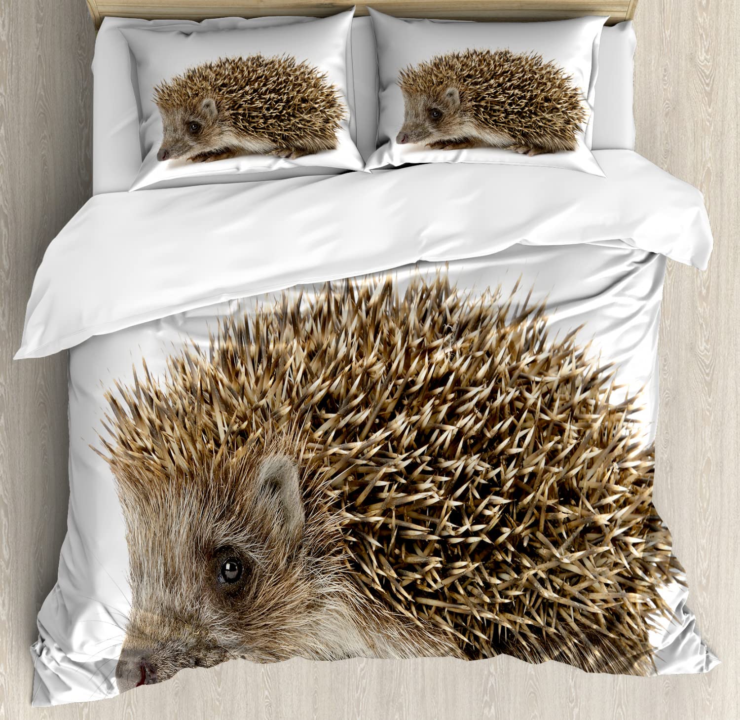 Ambesonne King Size Hedgehog Duvet Cover Set - 2 Pack Cocoa Brown Wildlife Photography Bedding with 2 Duvet Covers & 4 Pillowcases - Perfect for Animal Lovers' Bedrooms, Guest Rooms and Wildlife-Themed Decor