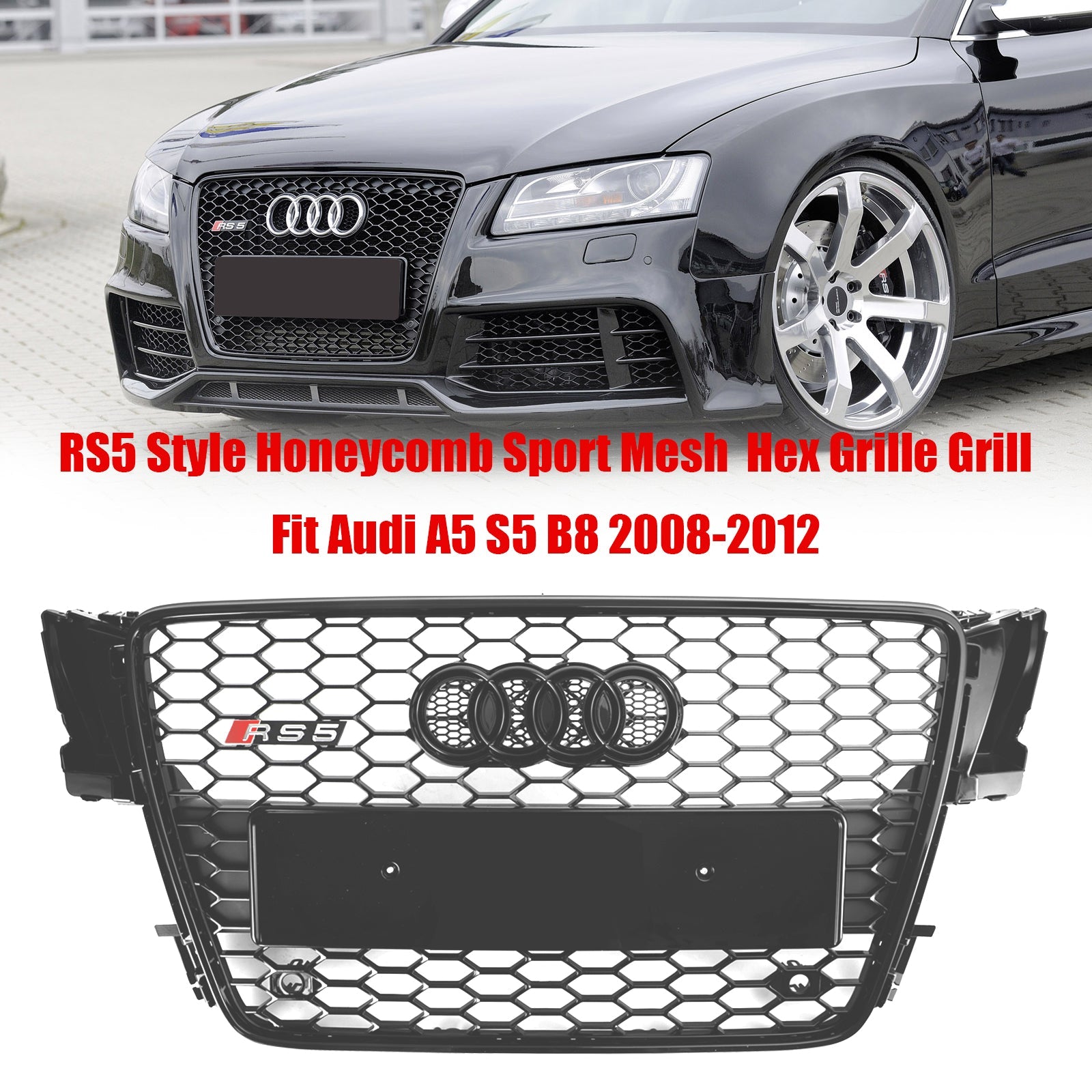 08-12 Audi A5 S5 B8 RS5 Style Honeycomb Sport Mesh Grille - High-Quality Replacement Front Bumper Grill for Enhanced Airflow & Aggressive Look - Perfect for Car Enthusiasts & Performance Upgrades