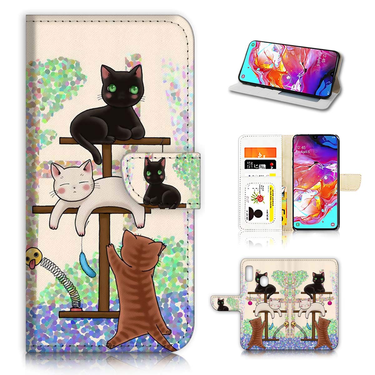 Samsung Galaxy A50 Flip Wallet Phone Case Cover with Cartoon Cat Design - A1944 Model | Perfect for Daily Use, Travel & Gift Giving