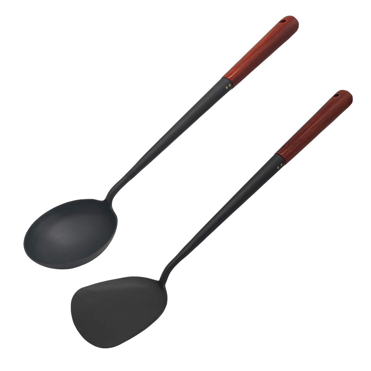 Premium Wooden Handle Asian Stir Fry Spatula and Ladle Set - Traditional Handmade Wok Cooking Utensils for Chinese Stir Fry, Extended Handle Design - Perfect for Home Chefs & Asian Cuisine Lovers
