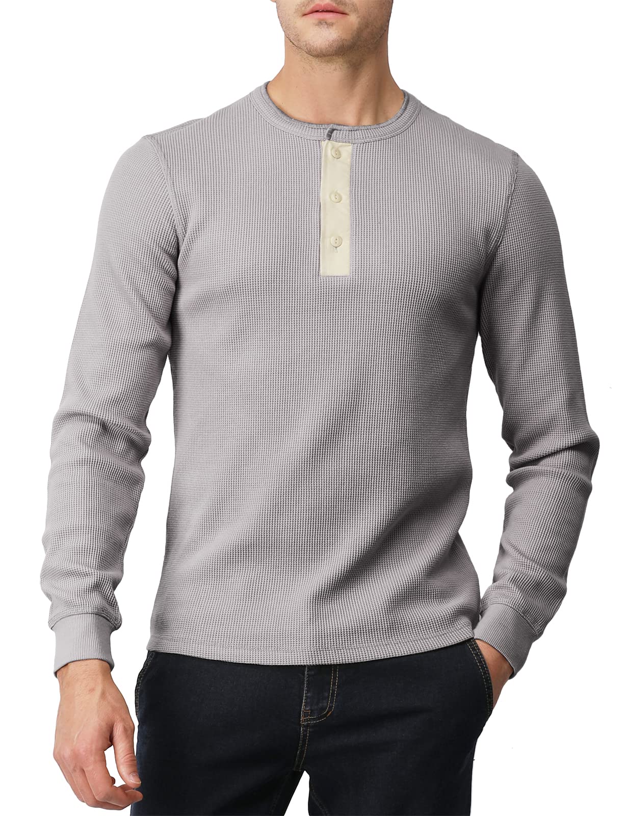 H2H Men's Casual Slim Fit Henley Cotton Shirts Long Sleeve Lightweight Waffle Fabric - Perfect for Everyday Wear, Date Nights & Outdoor Activities