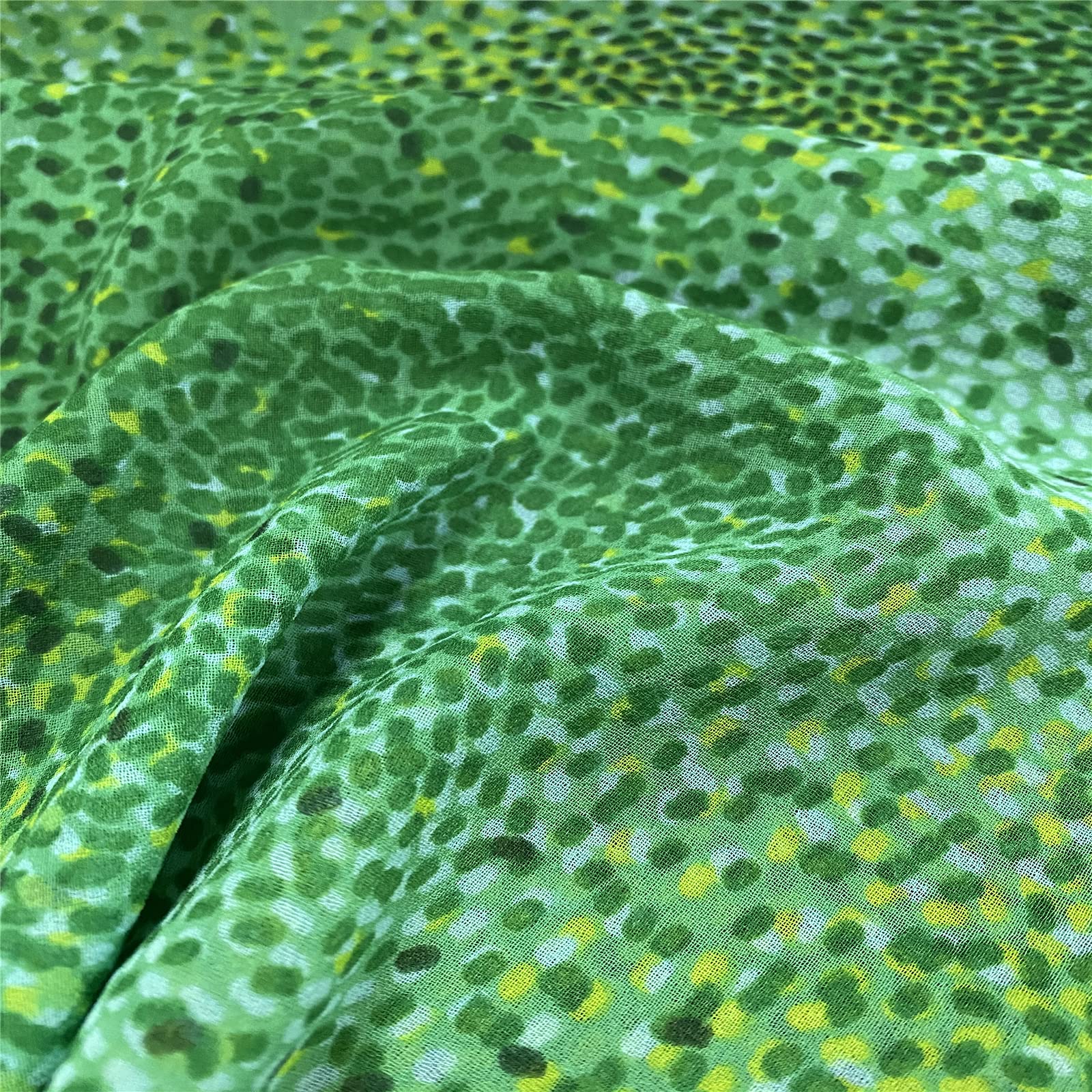 Printed Chiffon Fabric by The Yard - Green Dot Voile Draping Material for Sewing | Polyester Chiffon for Women's Dresses, Blouses, Scarves & Apparel | Perfect for DIY Fashion, Evening Wear & Summer Clothing Projects