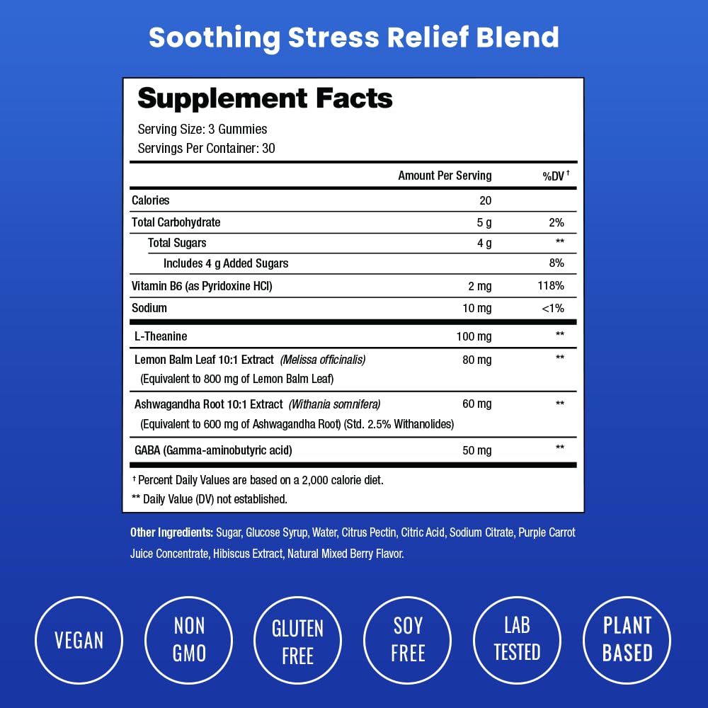 NutraChamps Stress Relief Gummies with Ashwagandha, L-Theanine & GABA - Calming Supplement for Anxiety & Relaxation - 90 Count (Pack of 2) - Perfect for Work Stress, Travel & Daily Wellness Support