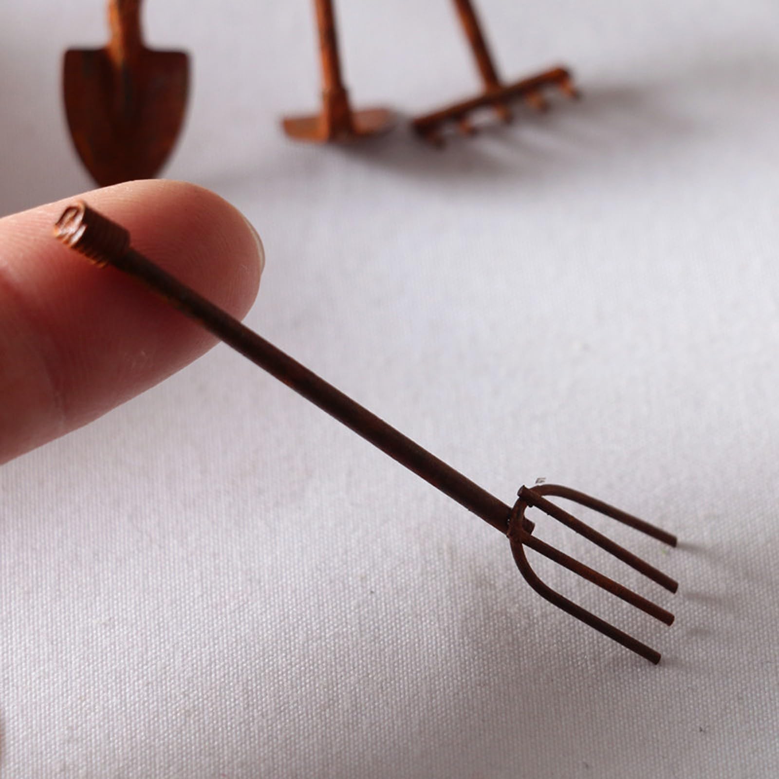 1:12 Scale Miniature Dollhouse Garden Tools Set - 4Pcs Mini Shovels, Rake & Pitchfork for Fairy Gardens, DIY Miniature Scenes & Dollhouse Accessories - Perfect for Fairy Garden Decor, Miniature Landscaping & Creative Crafts