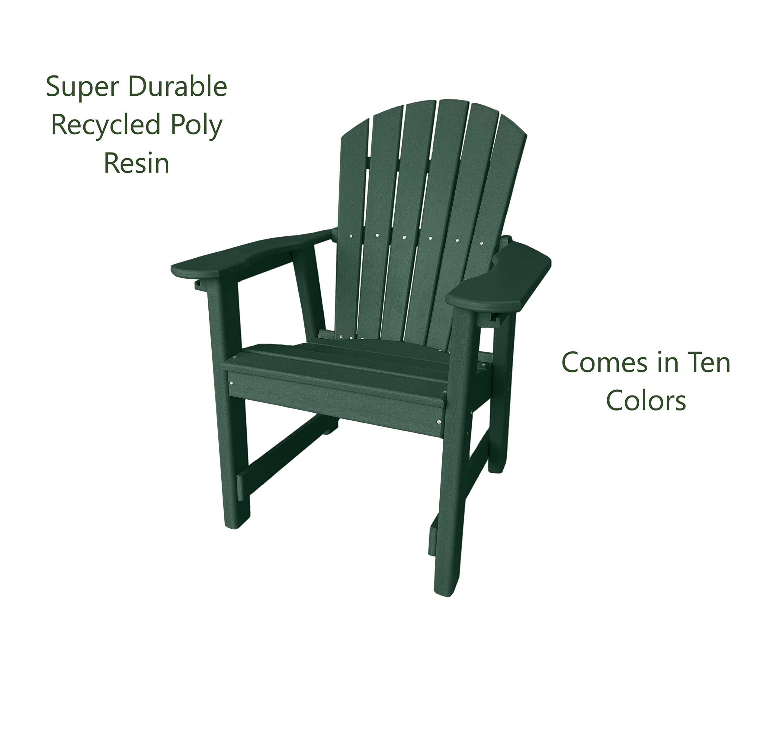 Phat Tommy Outdoor Dining Chair - Weatherproof Recycled Poly Lumber Patio Furniture, Thick Composite Green Chair for Backyard, Garden, Deck & Poolside Relaxation