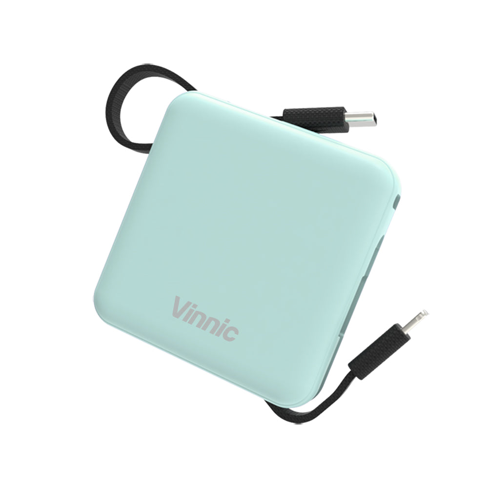 Vinnic DAMAVAND 5000mAh Ultra-Compact Power Bank with Built-in USB-C & Micro USB Cables - Portable Charger for iPhone, Android, Travel, Camping & Emergency Power Backup