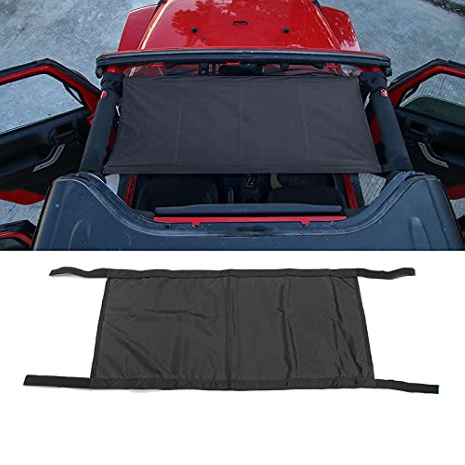 CheroCar Universal Jeep Wrangler Sunshade Bikini Top - Fits 1987-2020 YJ, TJ, LJ, JK, JKU, JL, JLU & 2020 Gladiator JT Models - UV Protection Car Roof Shade Accessory (Black) - Perfect for Off-Road Adventures & Summer Driving