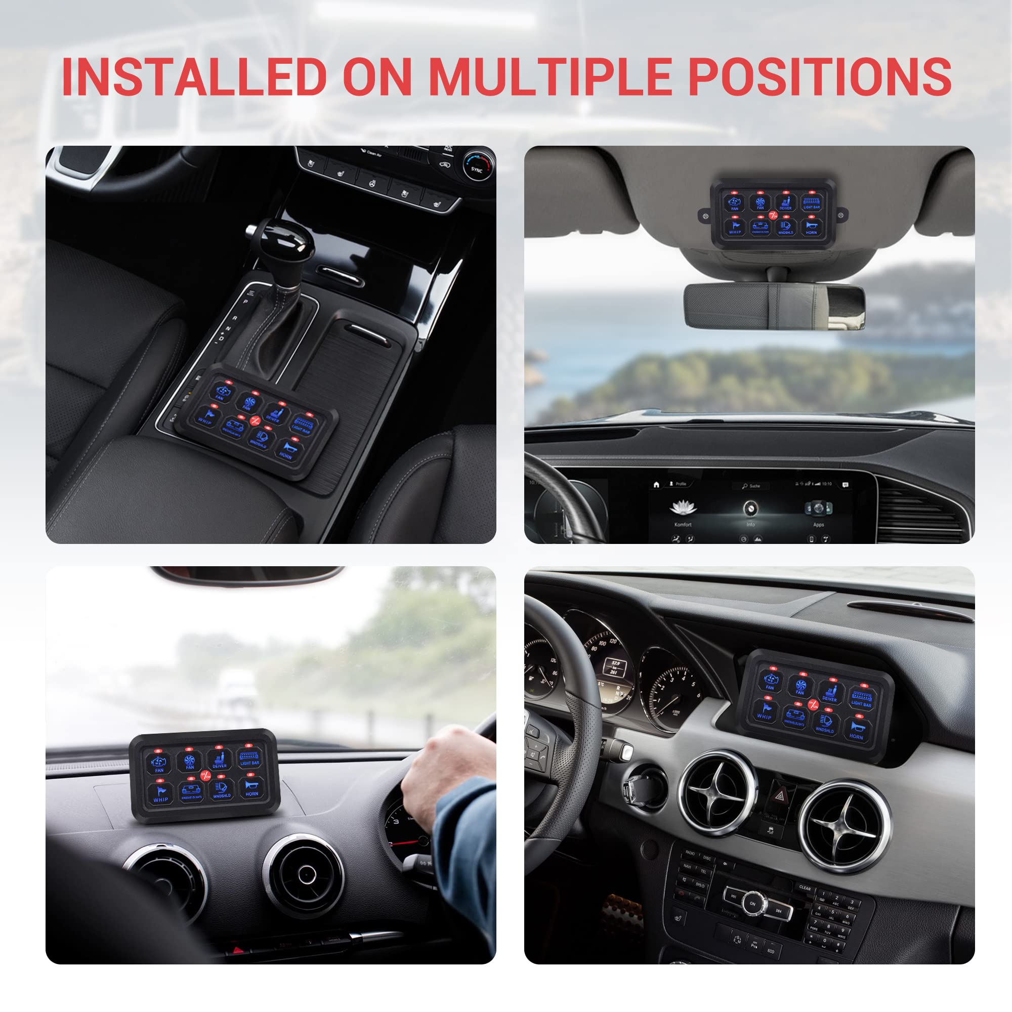 8 Gang Switch Panel with Blue LED Touch Control - Universal Momentary Switch Box with Fuse Block & Labels for Truck, ATV, UTV, Marine, Caravan - Perfect for Off-Road, Boating & RV Customization