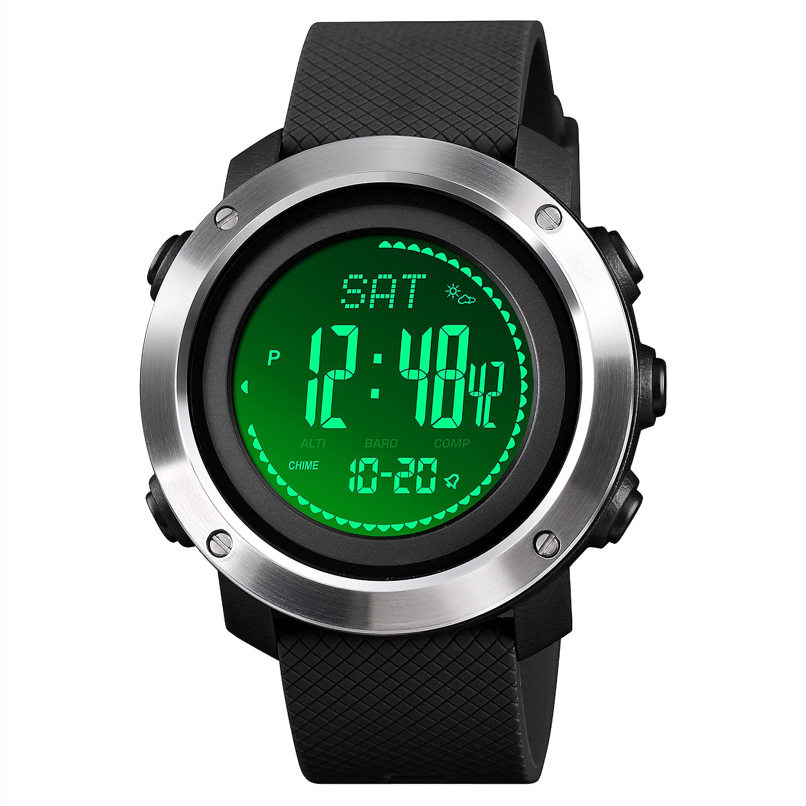 WINKONMU Military Tactical Watch with Compass, Altimeter, Barometer, Pedometer & Thermometer - Rugged Outdoor Sports Watch for Men - Perfect for Hiking, Camping, Hunting and Adventure Activities