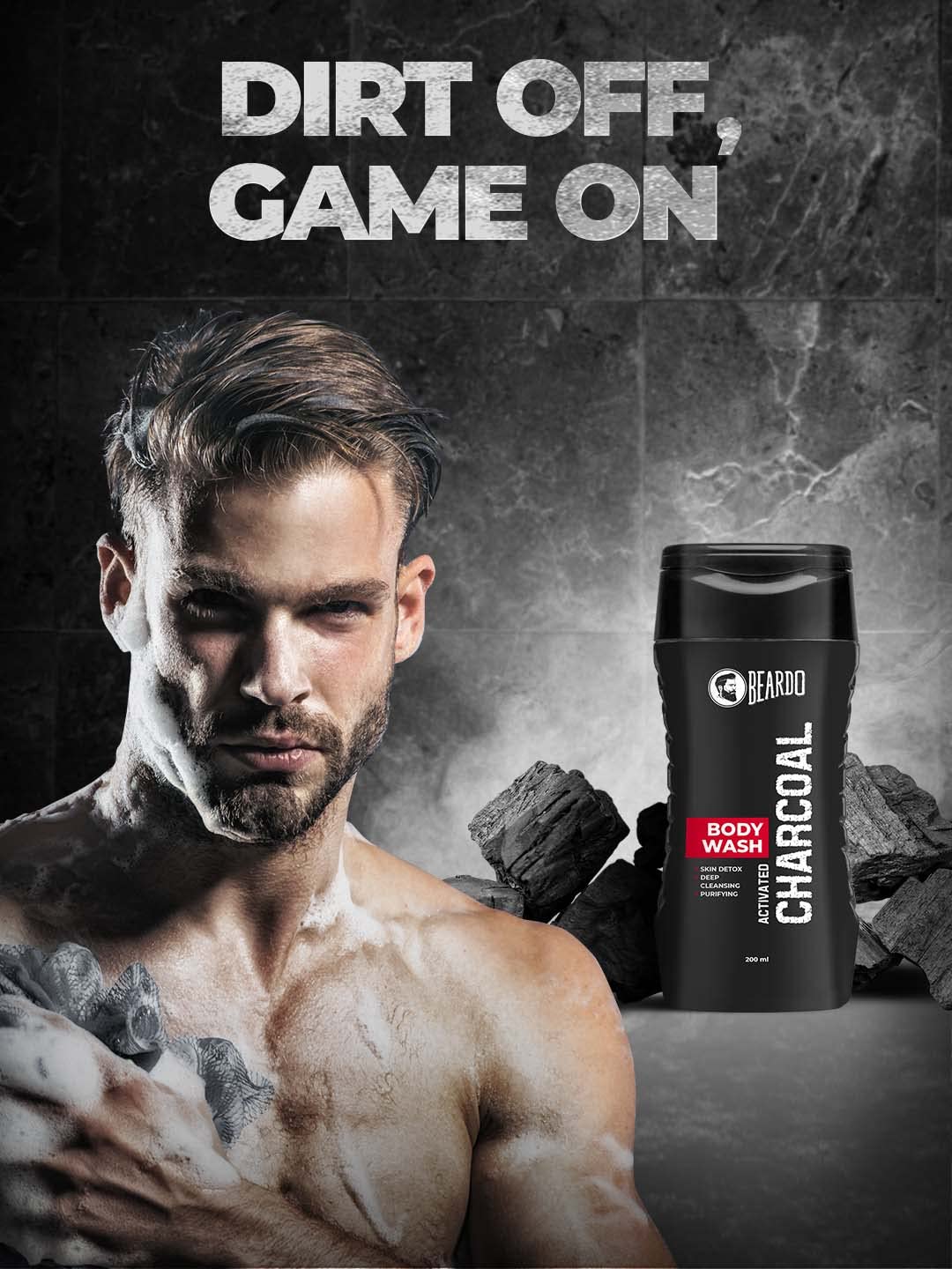 Beardo Activated Charcoal Body Wash for Men - 200ml Deep Cleansing Face & Body Wash | Oil Control & Detoxifying Formula | Removes Dirt, Impurities & Pollution | Perfect for Gym, Travel & Daily Shower Routine